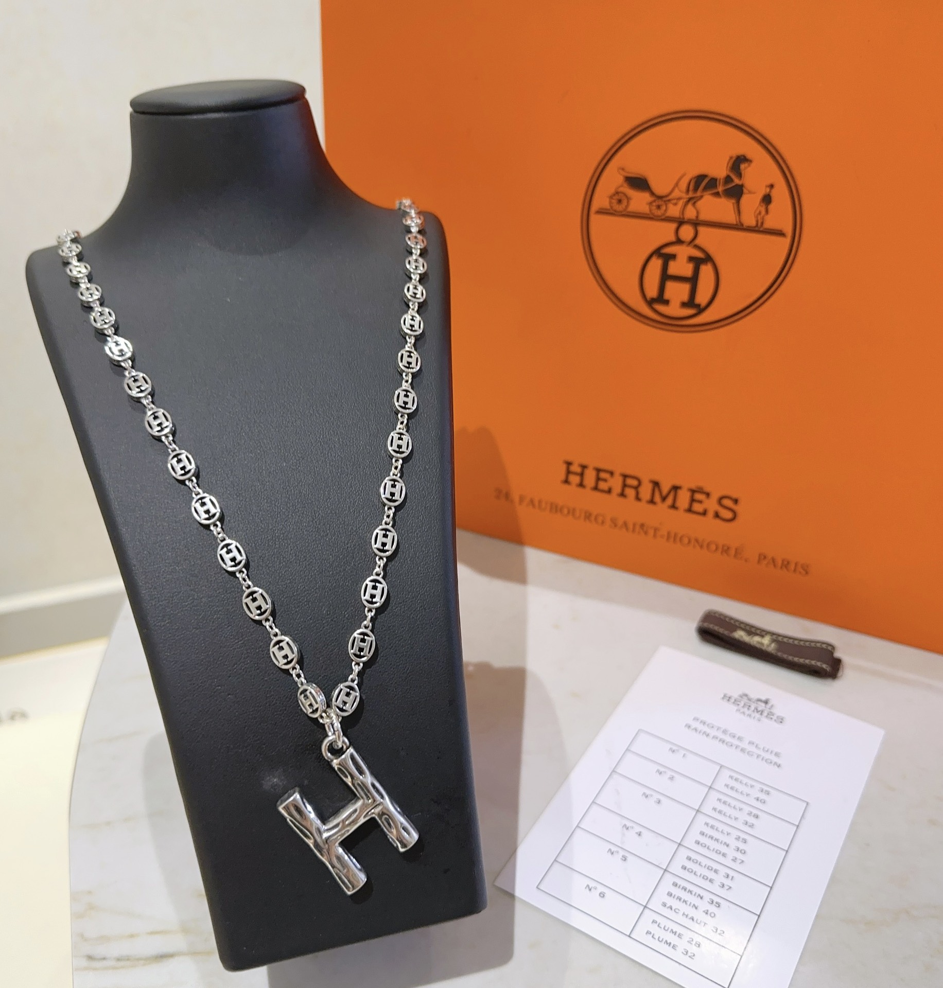 [TOP] HERMES H Long Necklace-Sliver