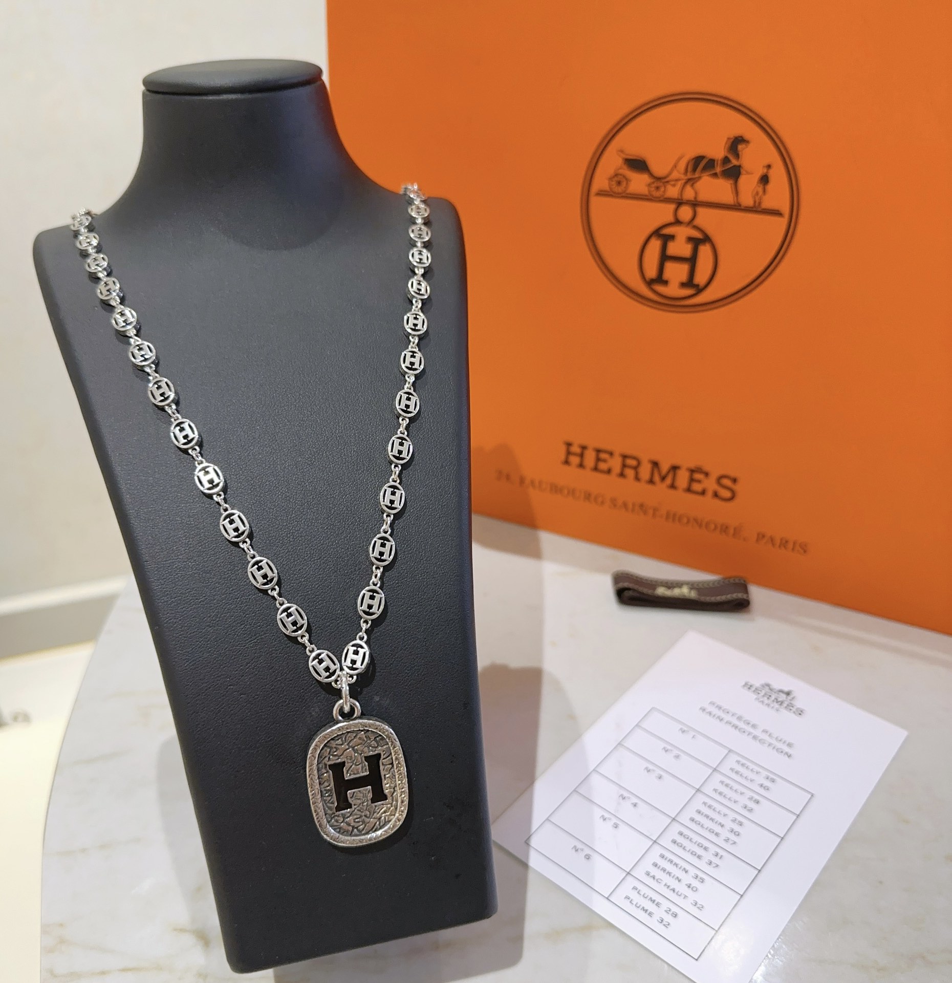 [TOP] HERMES H Long Necklace-Sliver