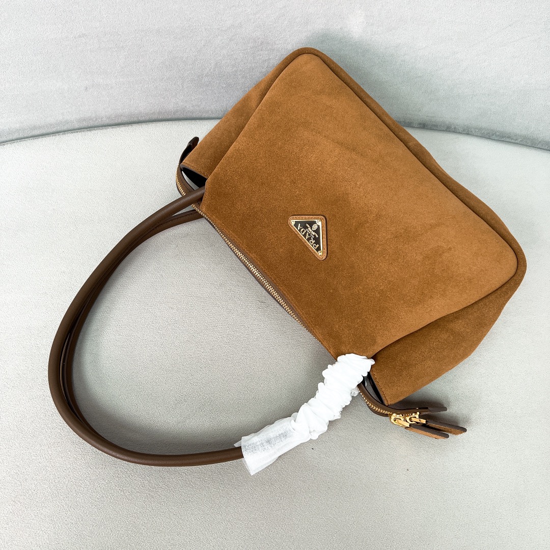 [TOP] PRADA Soft Grain Hobo Bag 28*16*10.5cm - Brown