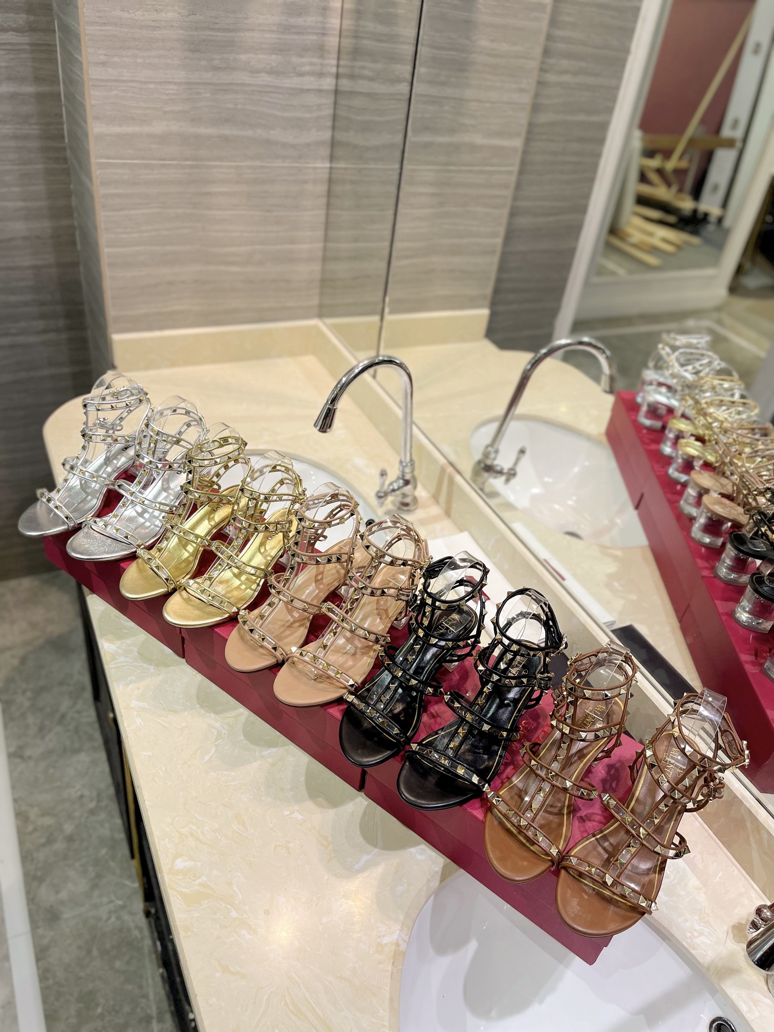 [TOP] VALENTINO Crystal Heel Sandals with Mini Rivets  - 5 Color