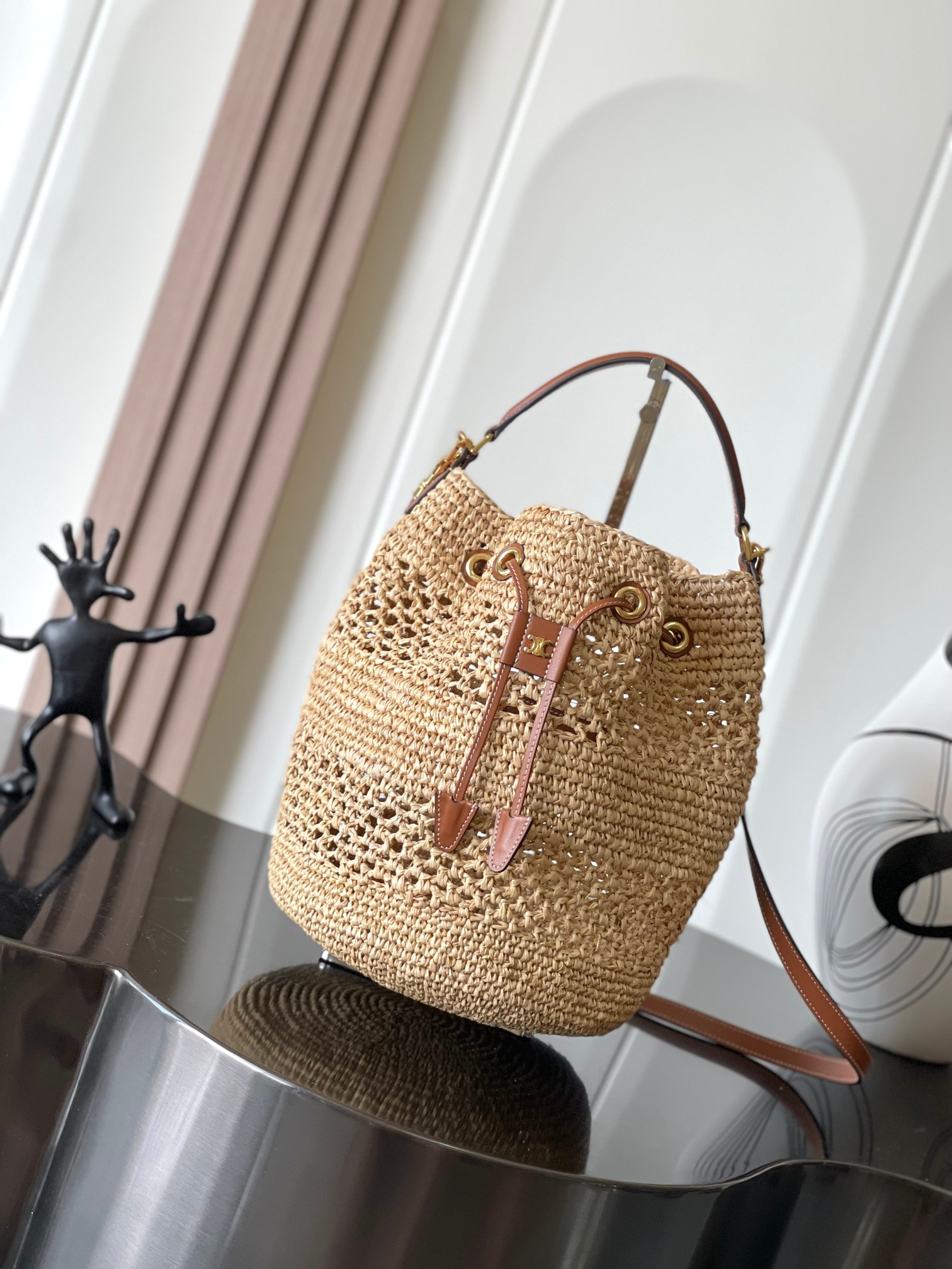 [TOP] CELINE Hand -woven handbag 23X25X20cm