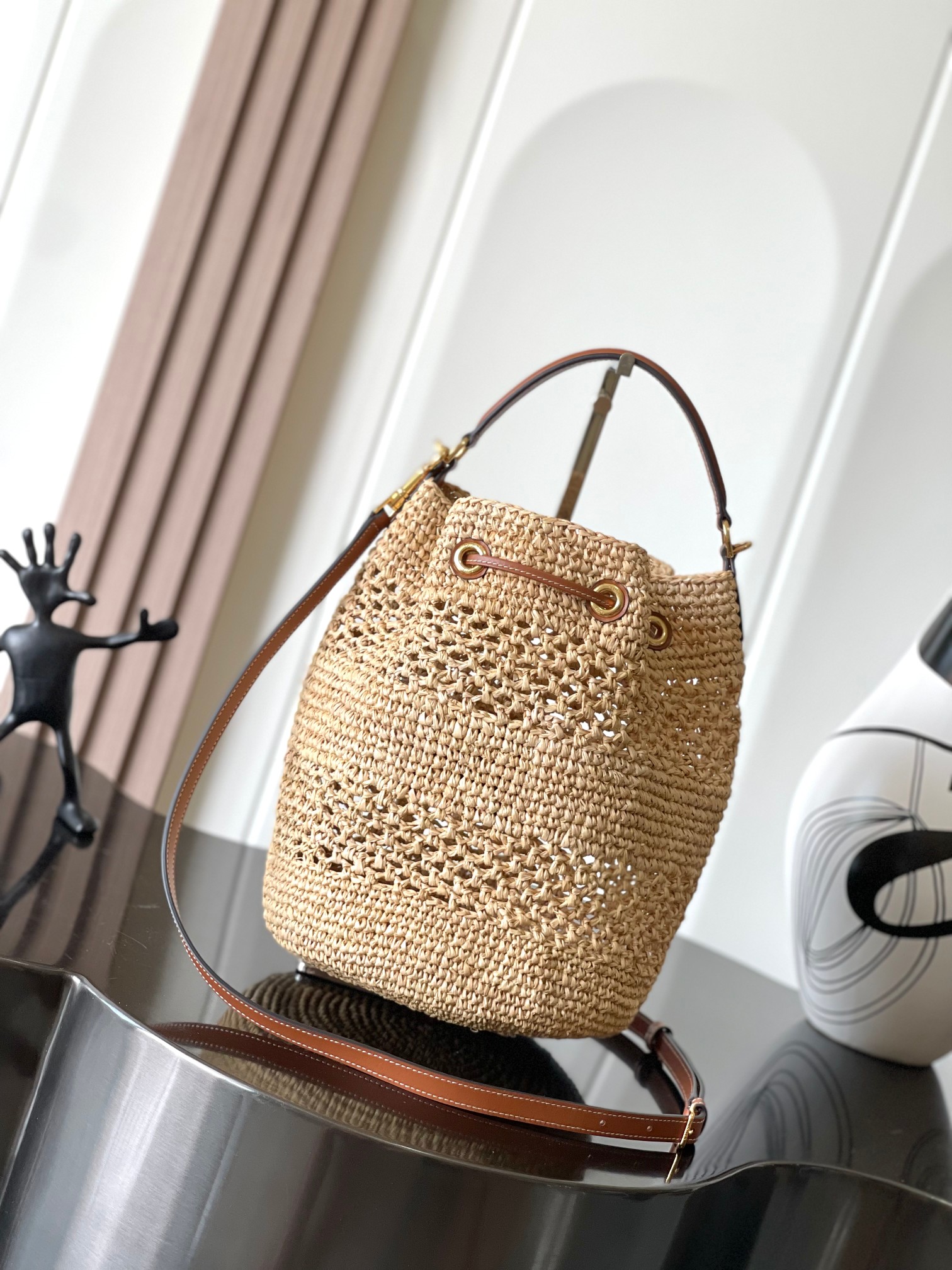 [TOP] CELINE Hand -woven handbag 23X25X20cm