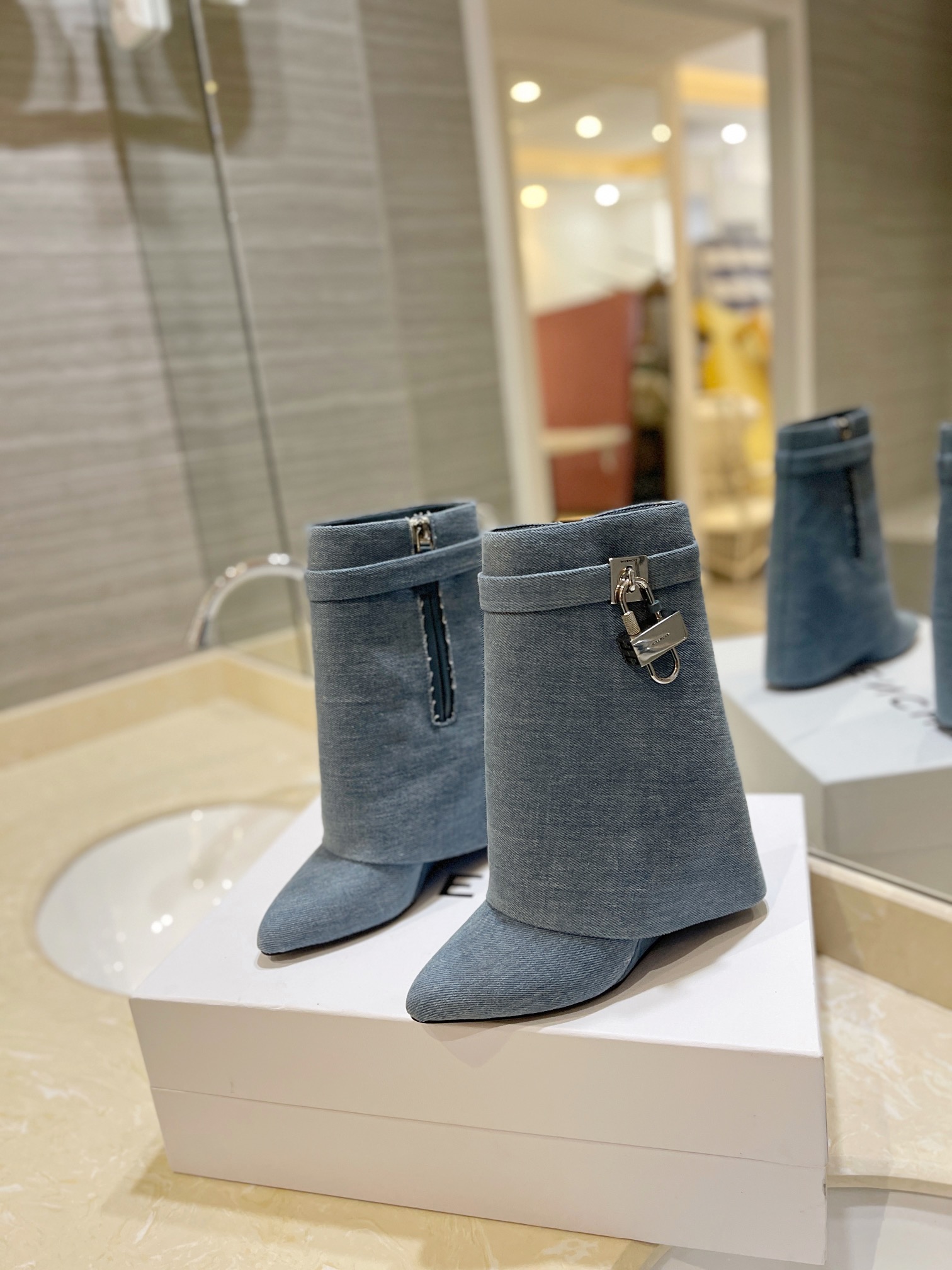 [TOP] GIVENCHY Denim Height Heel Short Boots - Blue