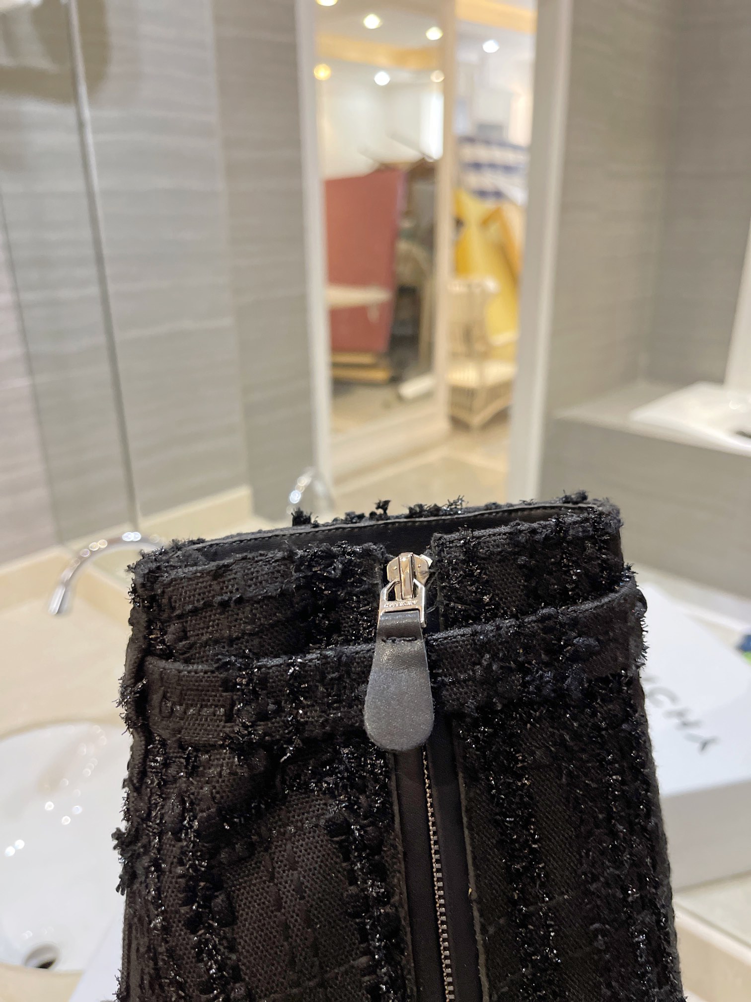 [TOP] GIVENCHY Jacquard Plaid Fabric Height Heel Short Boots - Black