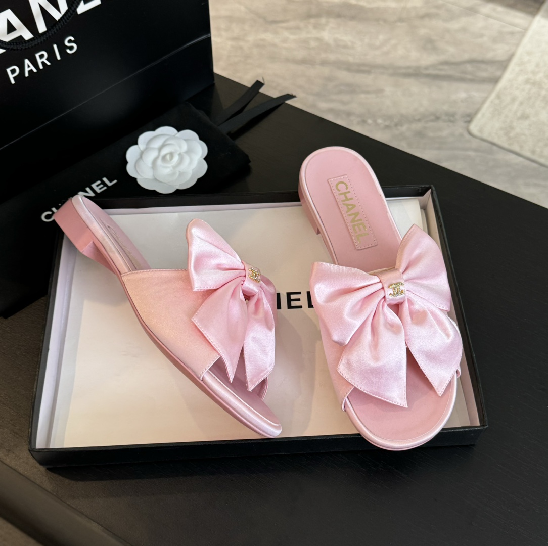 [TOP] CHANEL Flat Slippers with Bow - 6 Color