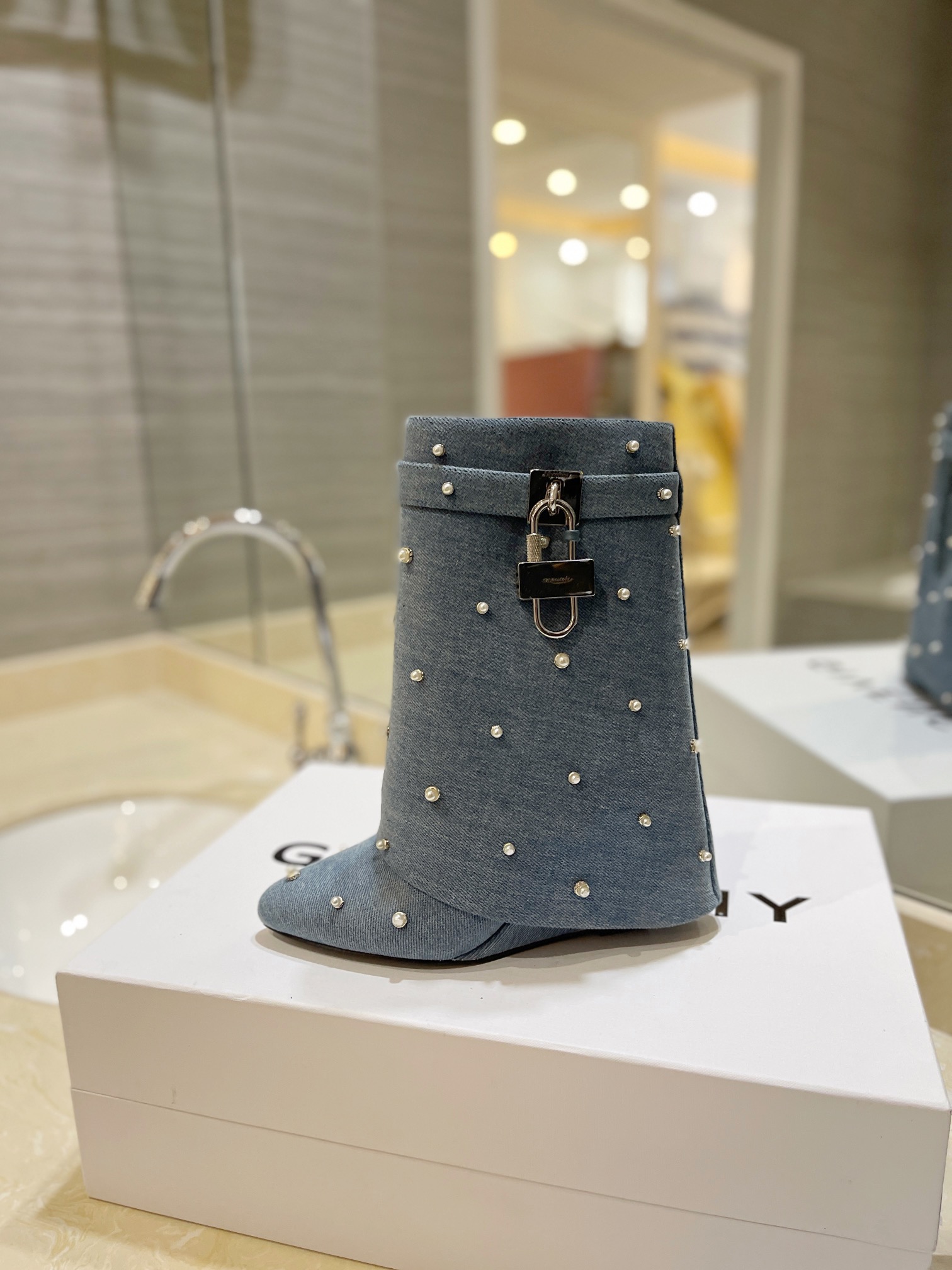 [TOP] GIVENCHY Denim Height Heel Short Boots - Blue