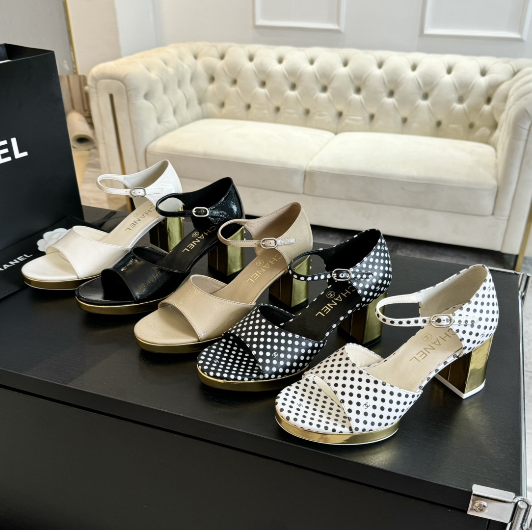 [TOP] CHANEL High Heel Sandals with Metal Block Heel  - 5 Color