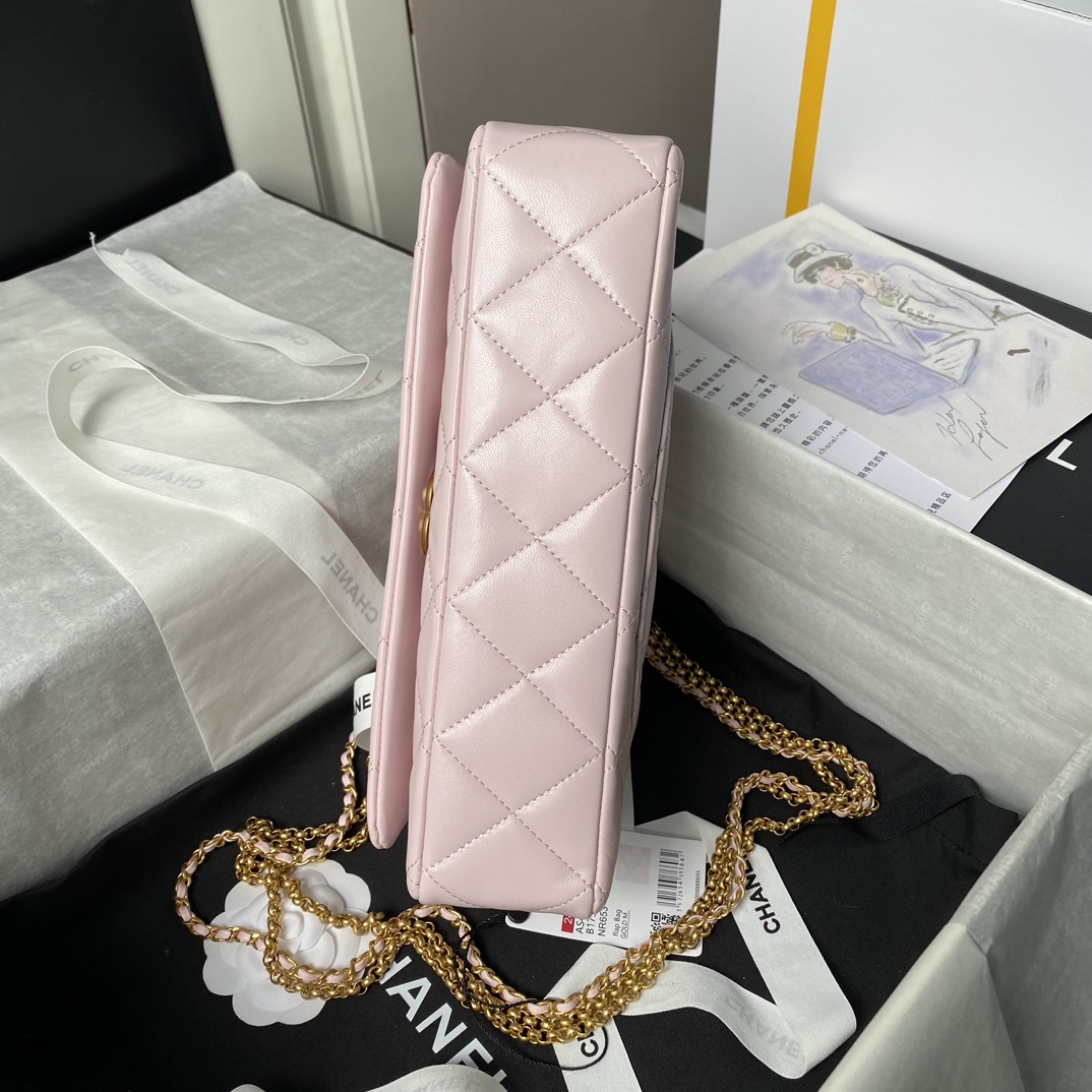[TOP] CHANEL Flab Bag Lambskin 15×26×7cm - Pink & GHW