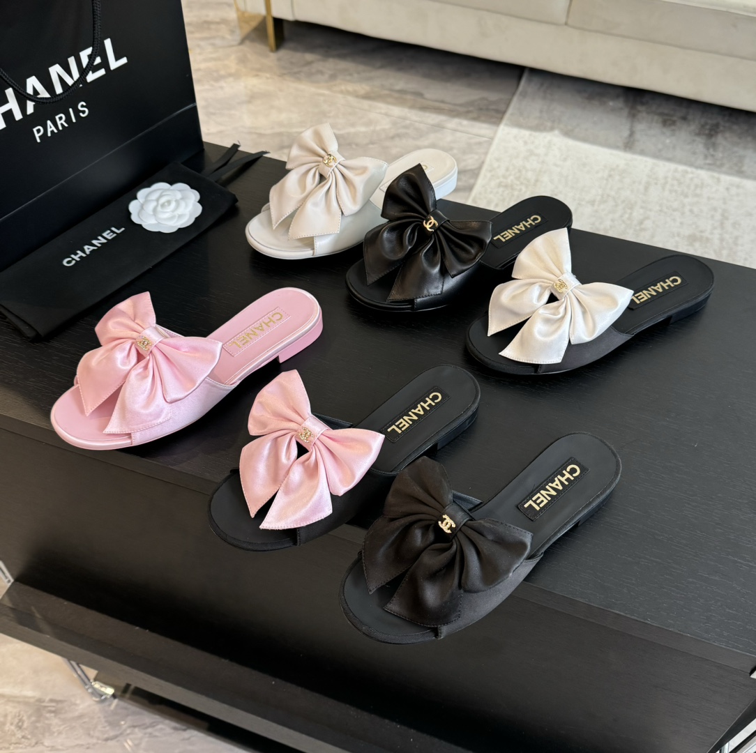 [TOP] CHANEL Flat Slippers with Bow - 6 Color