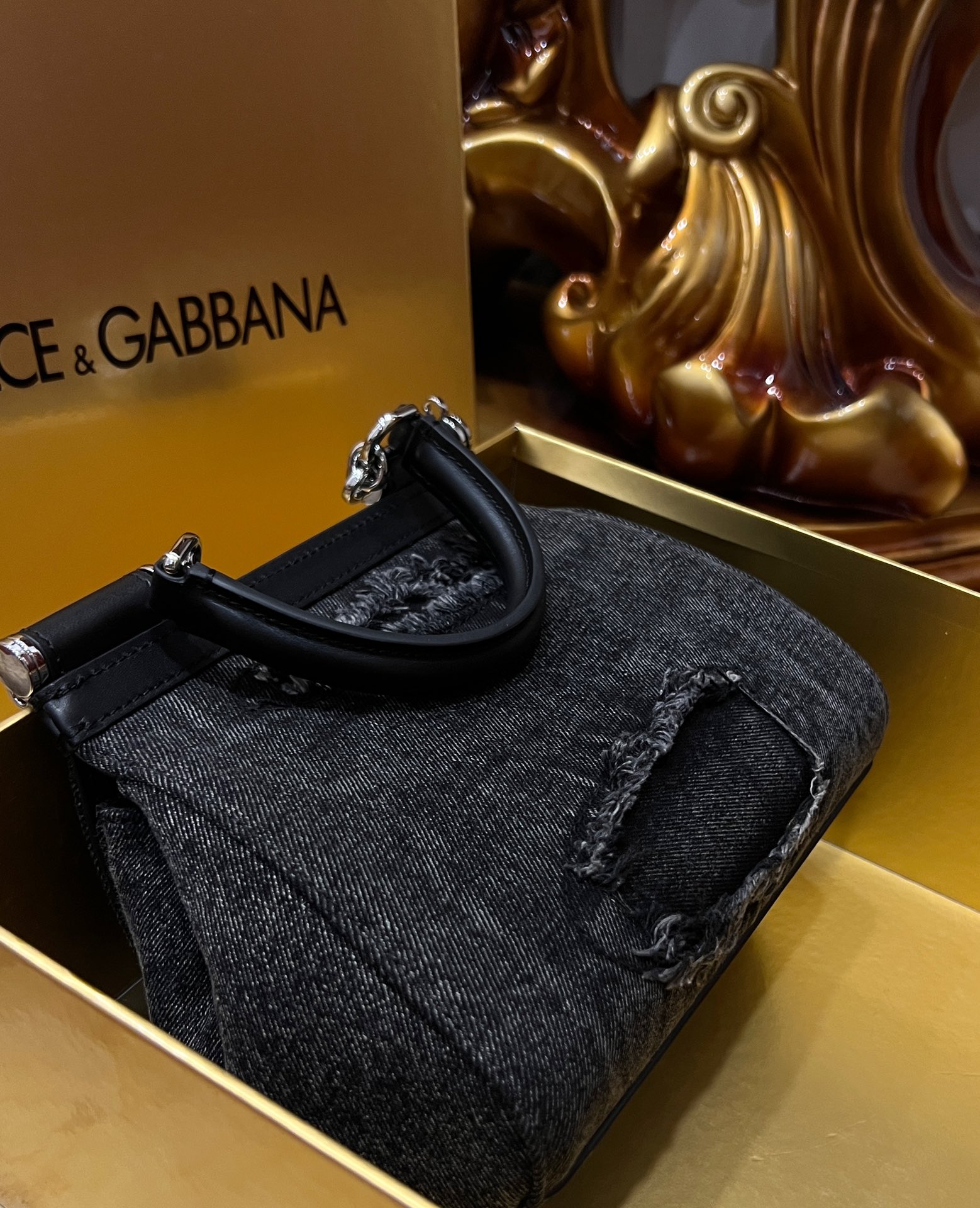 [TOP] Dolce & Gabbana D&G Denim Sicily Bags - Black - 3 Sizes 20cm/25cm/29cm