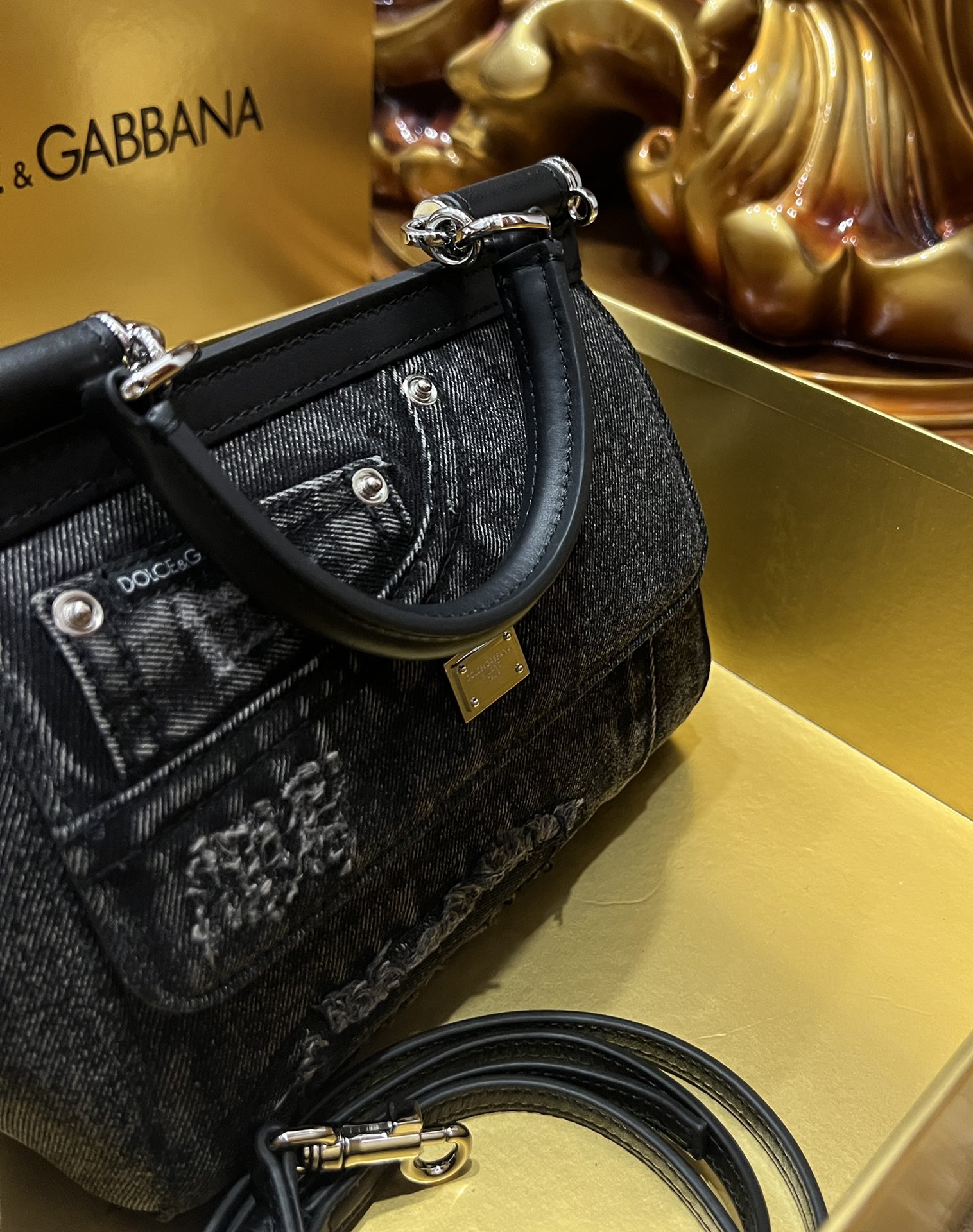 [TOP] Dolce & Gabbana D&G Denim Sicily Bags - Black - 3 Sizes 20cm/25cm/29cm