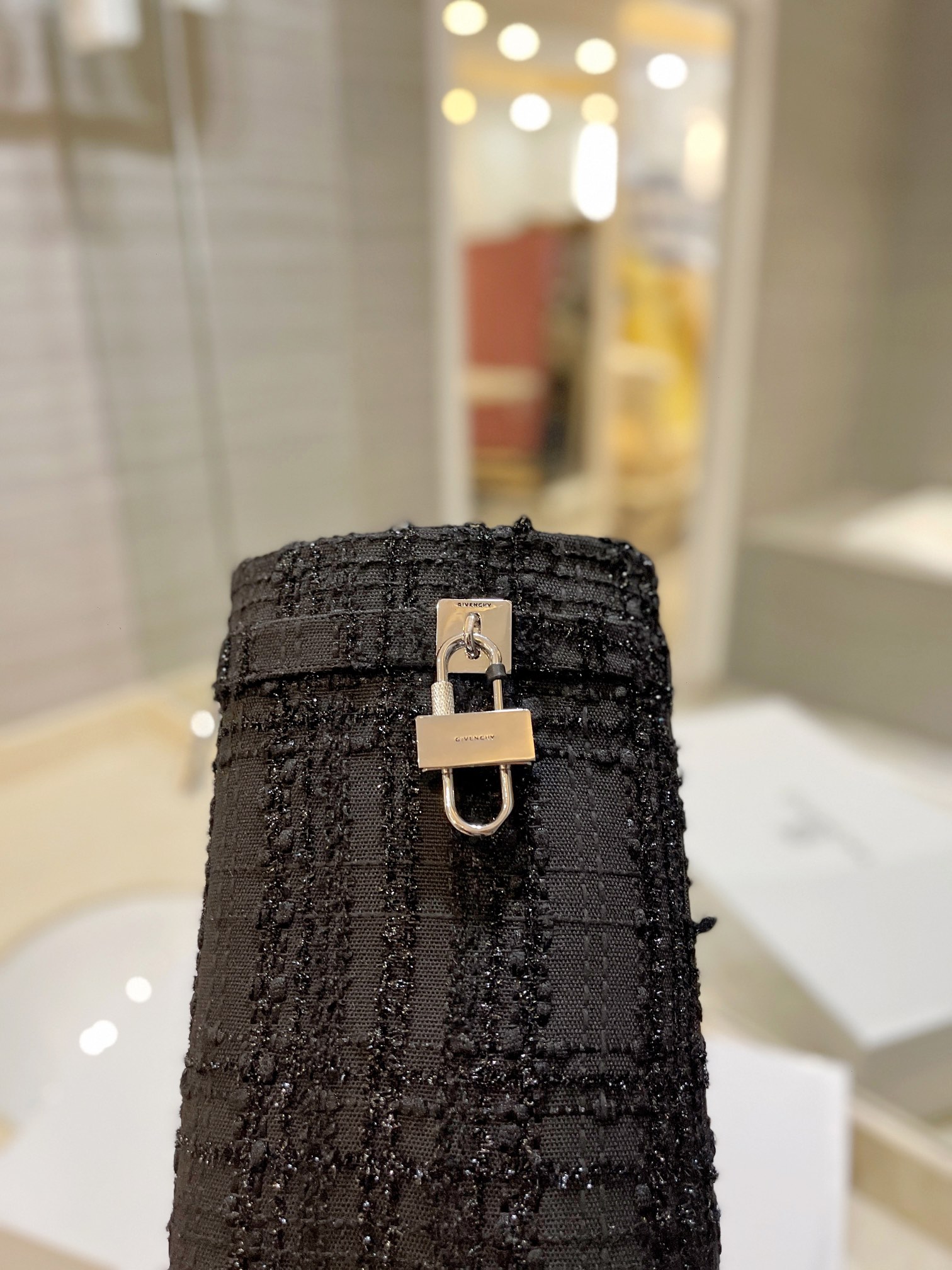 [TOP] GIVENCHY Jacquard Plaid Fabric Height Heel Long Boots - Black