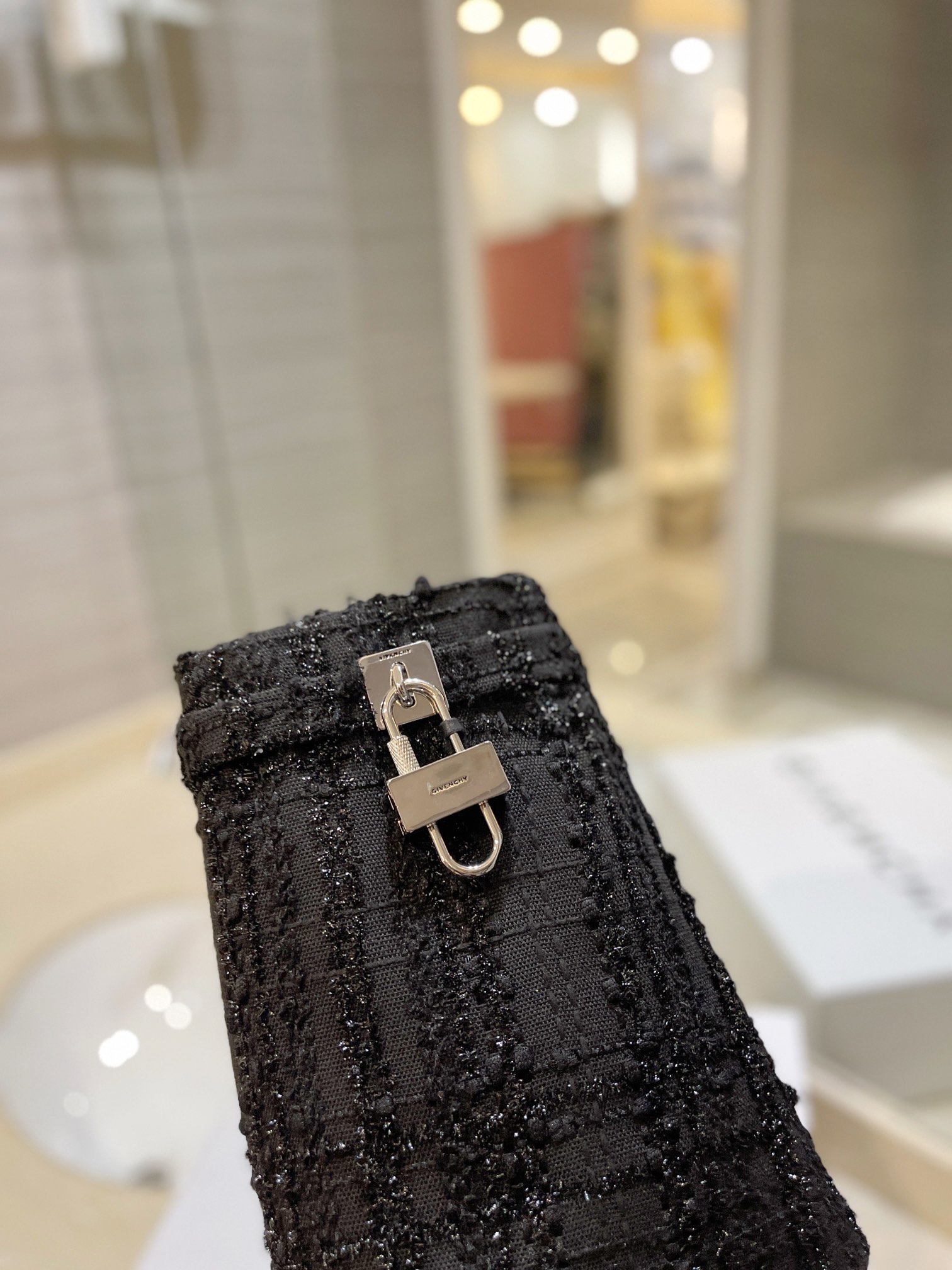 [TOP] GIVENCHY Jacquard Plaid Fabric Height Heel Short Boots - Black