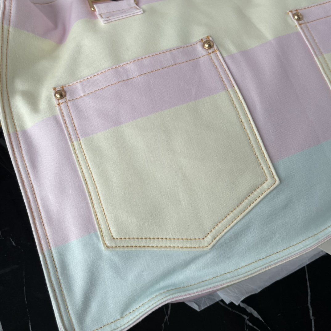 [TOP] CHANEL Tote Shopping Bag 45×30×9.5 cm - Light Pink, Light Yellow & Light Blue