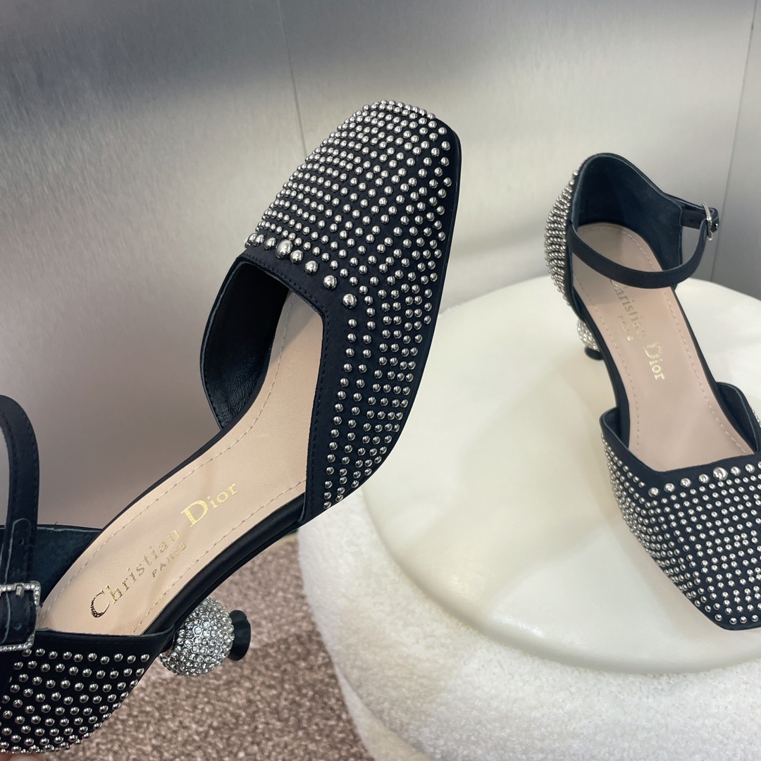 [TOP] Christian Dior Rhinestones Pumps with Rhinestone Mid Heel - Black
