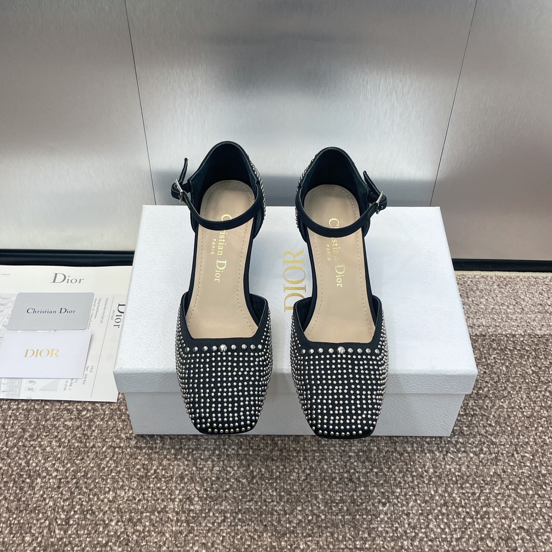 [TOP] Christian Dior Rhinestones Pumps with Rhinestone Mid Heel - Black