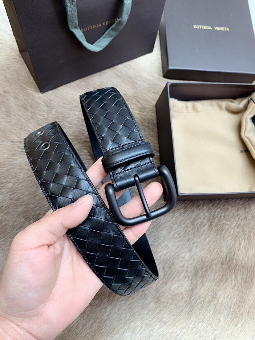 [TOP] Bottega Veneta BV Leather Belt - Black