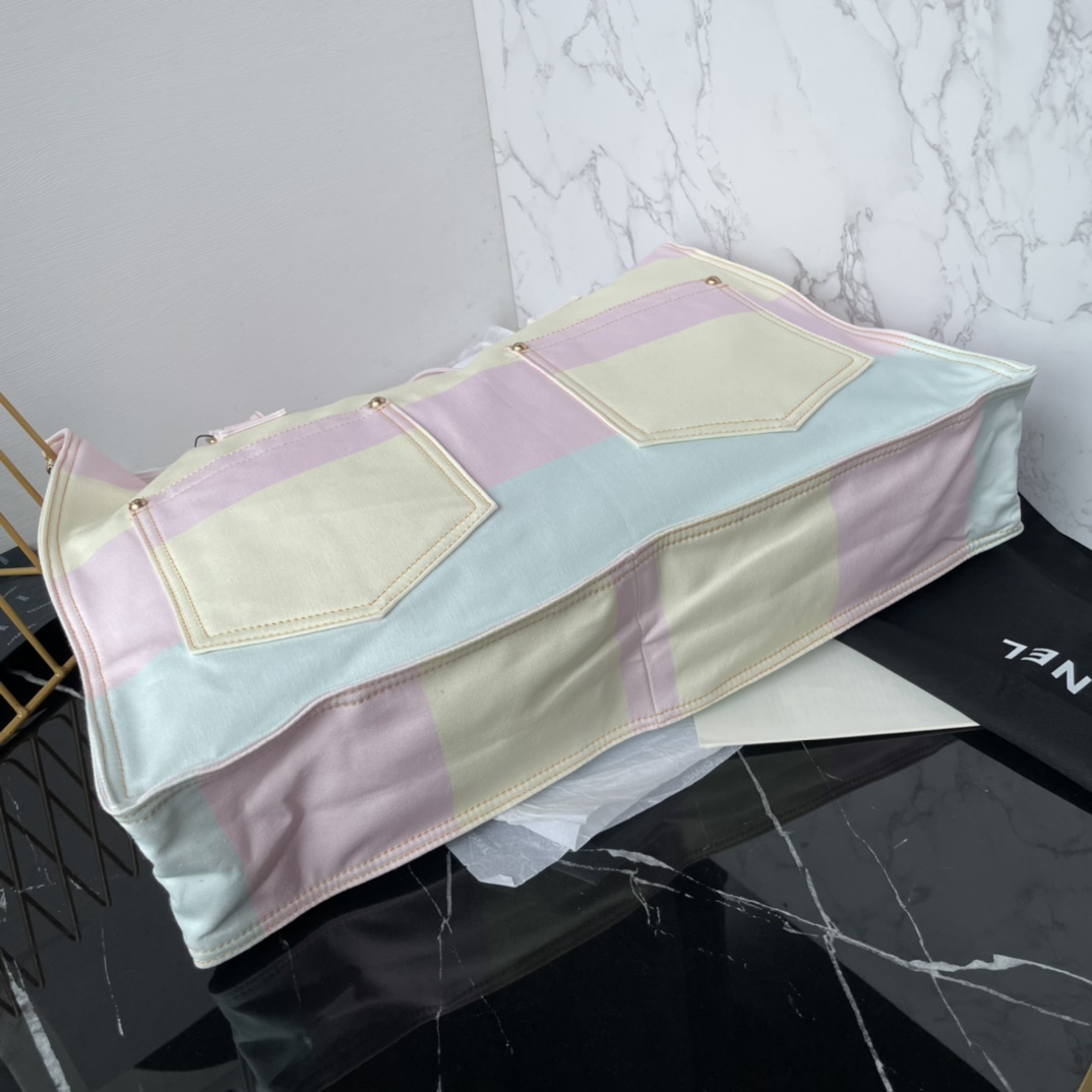 [TOP] CHANEL Tote Shopping Bag 45×30×9.5 cm - Light Pink, Light Yellow & Light Blue