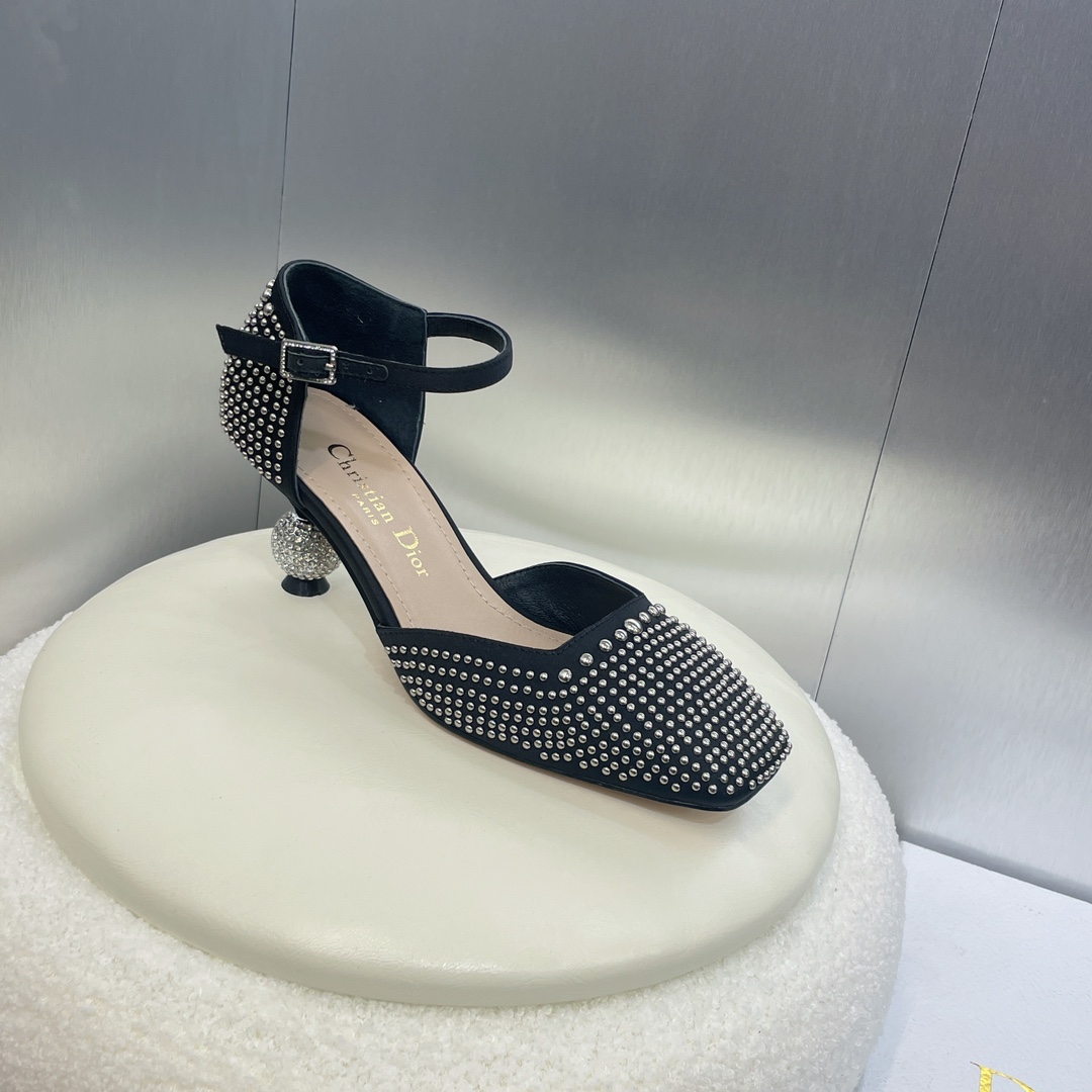 [TOP] Christian Dior Rhinestones Pumps with Rhinestone Mid Heel - Black