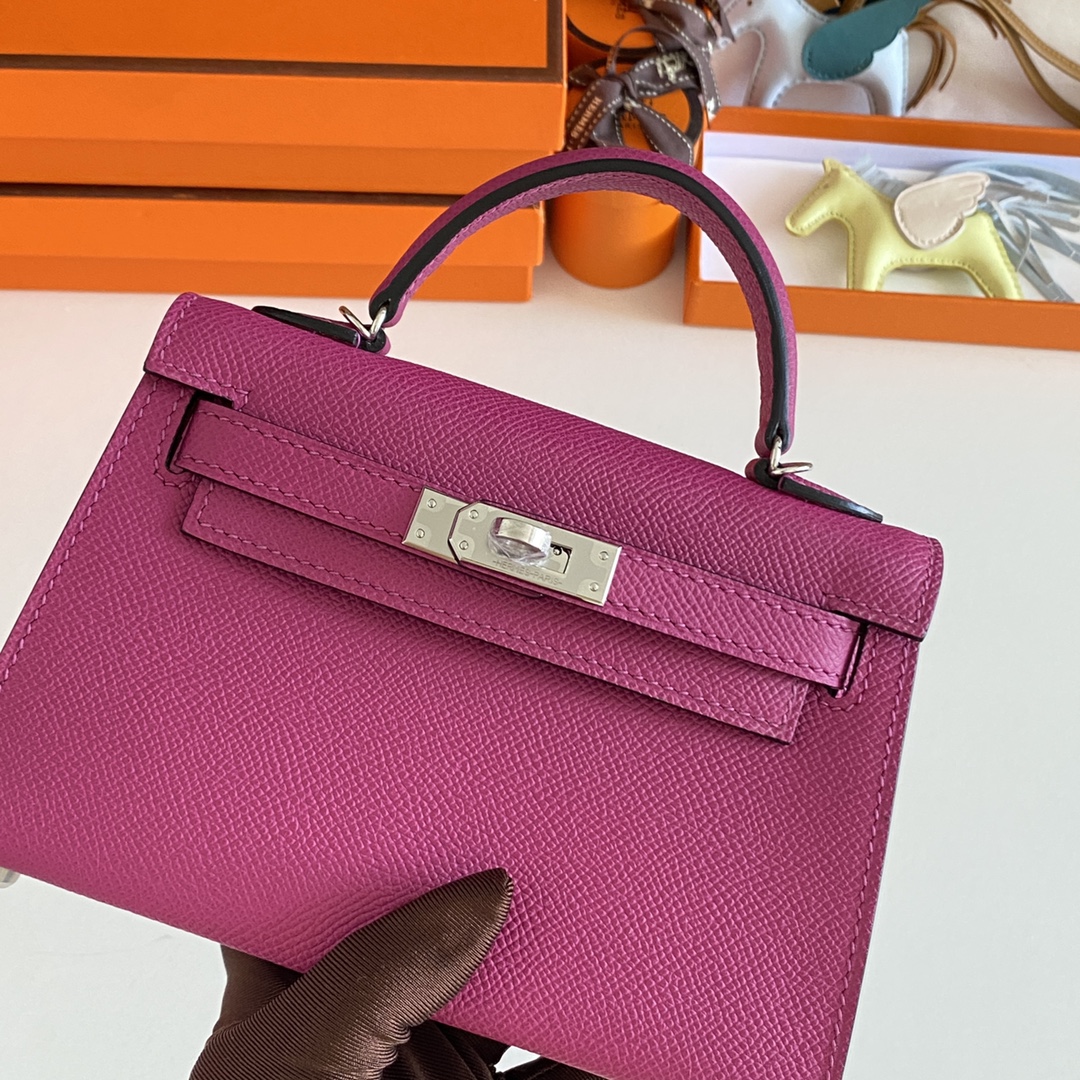 [TOP] HERMES Mini Kelly  Epsom Leather 19cm -  Rose Purple & SHW