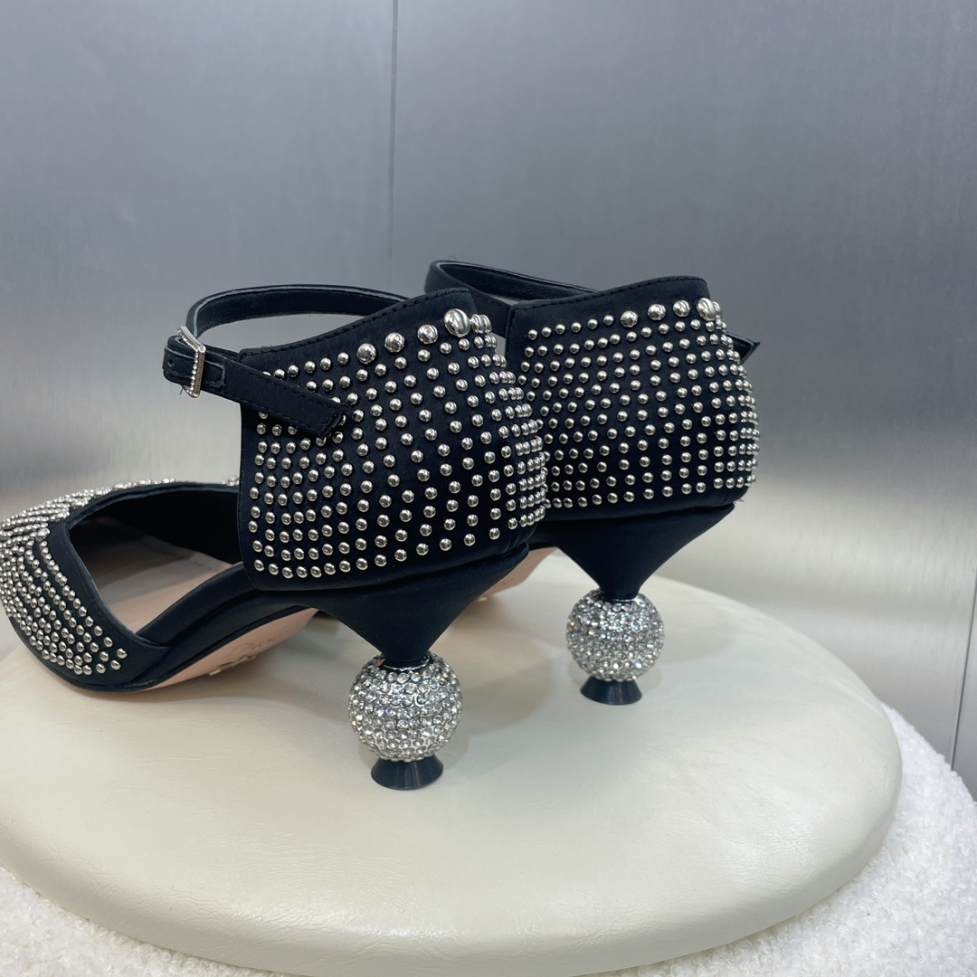 [TOP] Christian Dior Rhinestones Pumps with Rhinestone Mid Heel - Black