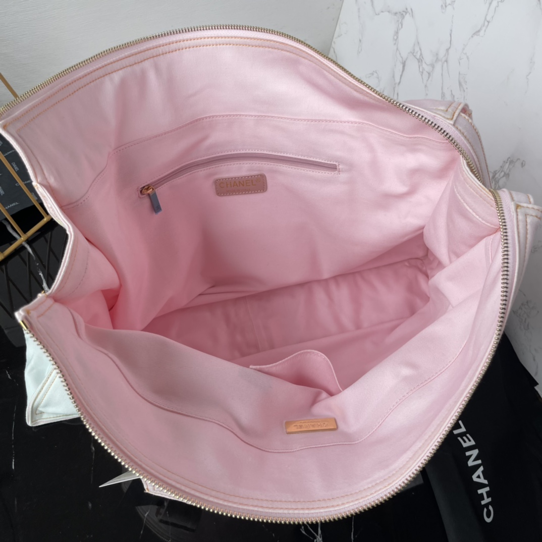 [TOP] CHANEL Tote Shopping Bag 45×30×9.5 cm - Light Pink, Light Yellow & Light Blue