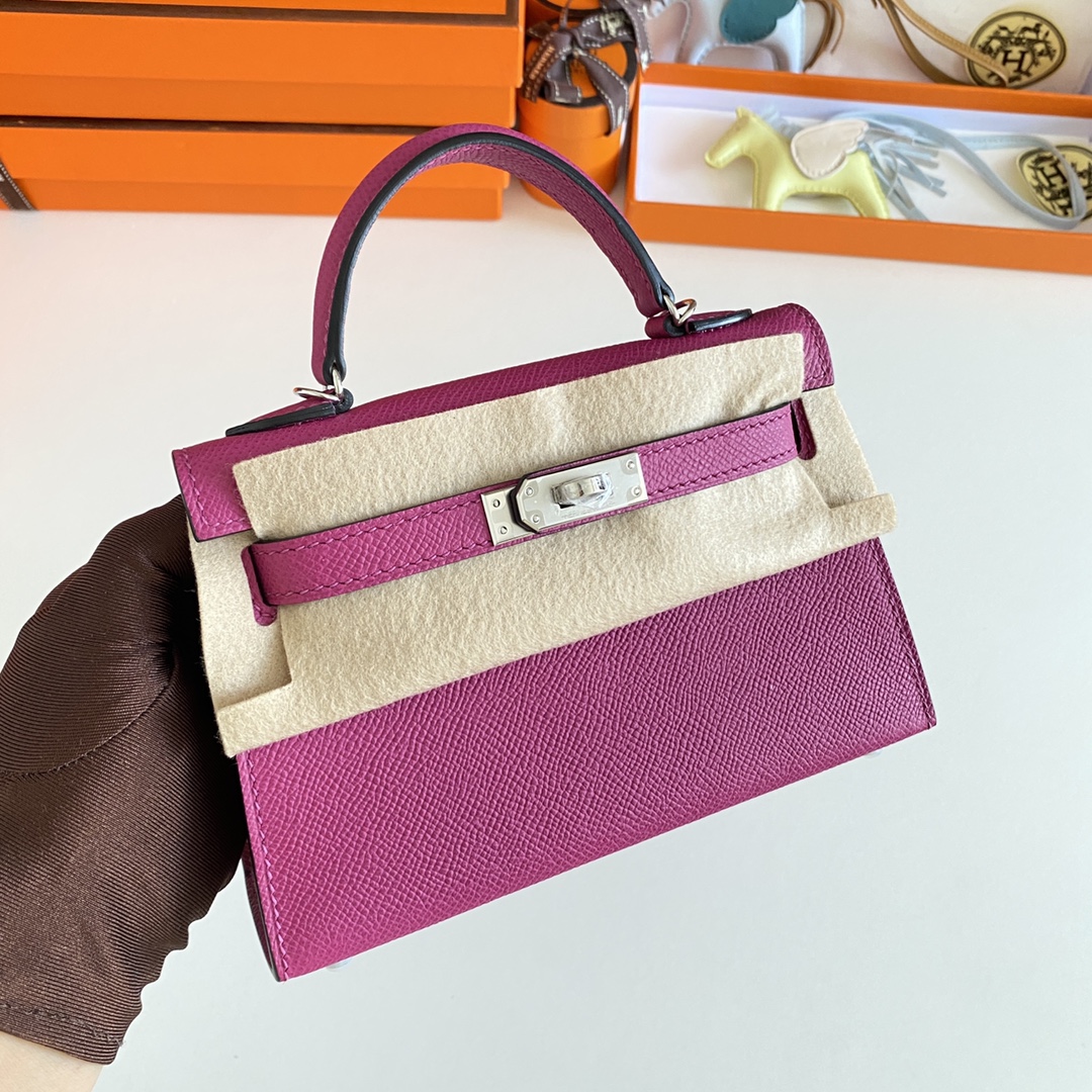 [TOP] HERMES Mini Kelly  Epsom Leather 19cm -  Rose Purple & SHW