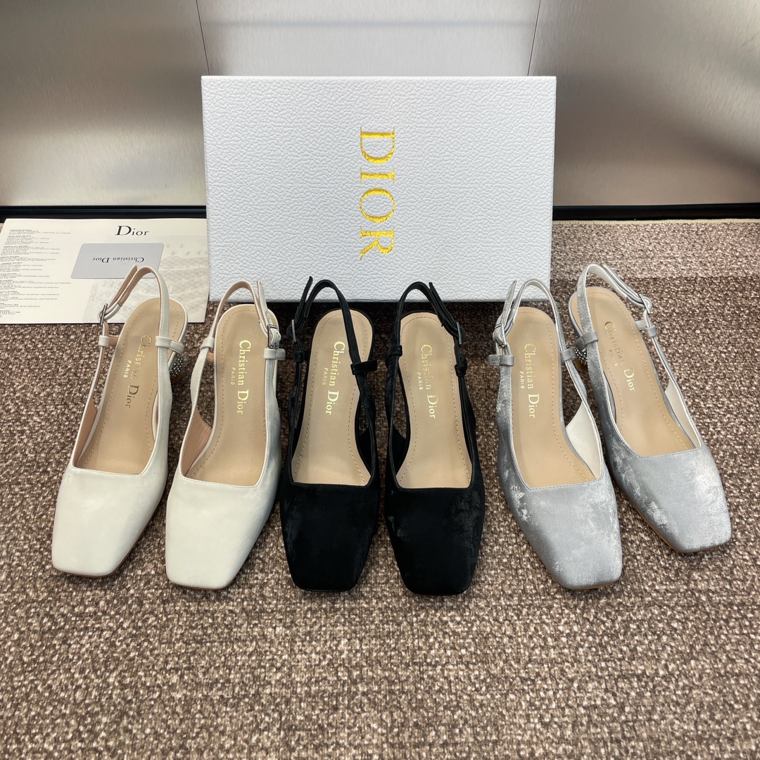[TOP] Christian Dior Mules with Rhinestone Mid Heel - 3 Color