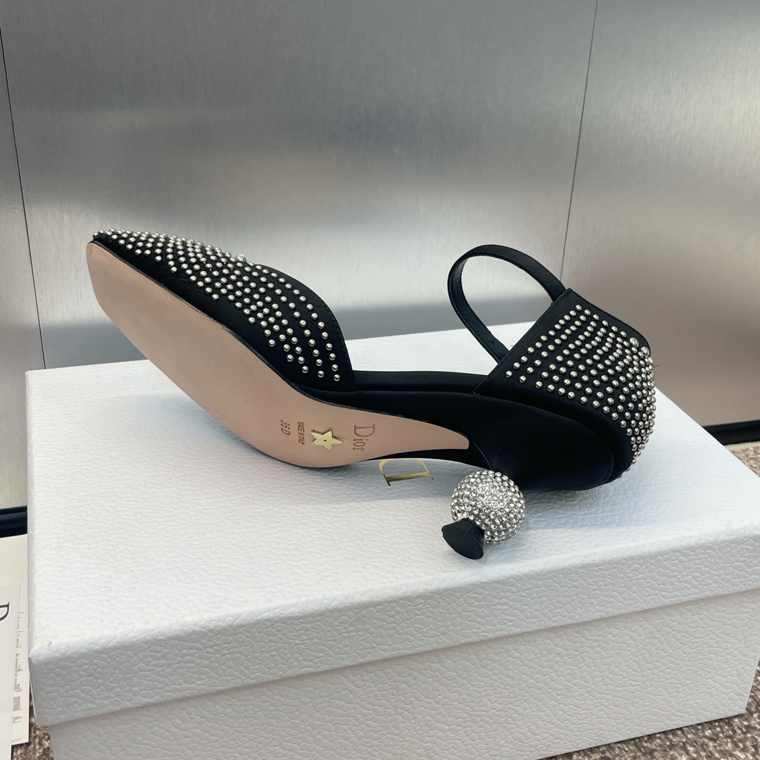 [TOP] Christian Dior Rhinestones Pumps with Rhinestone Mid Heel - Black