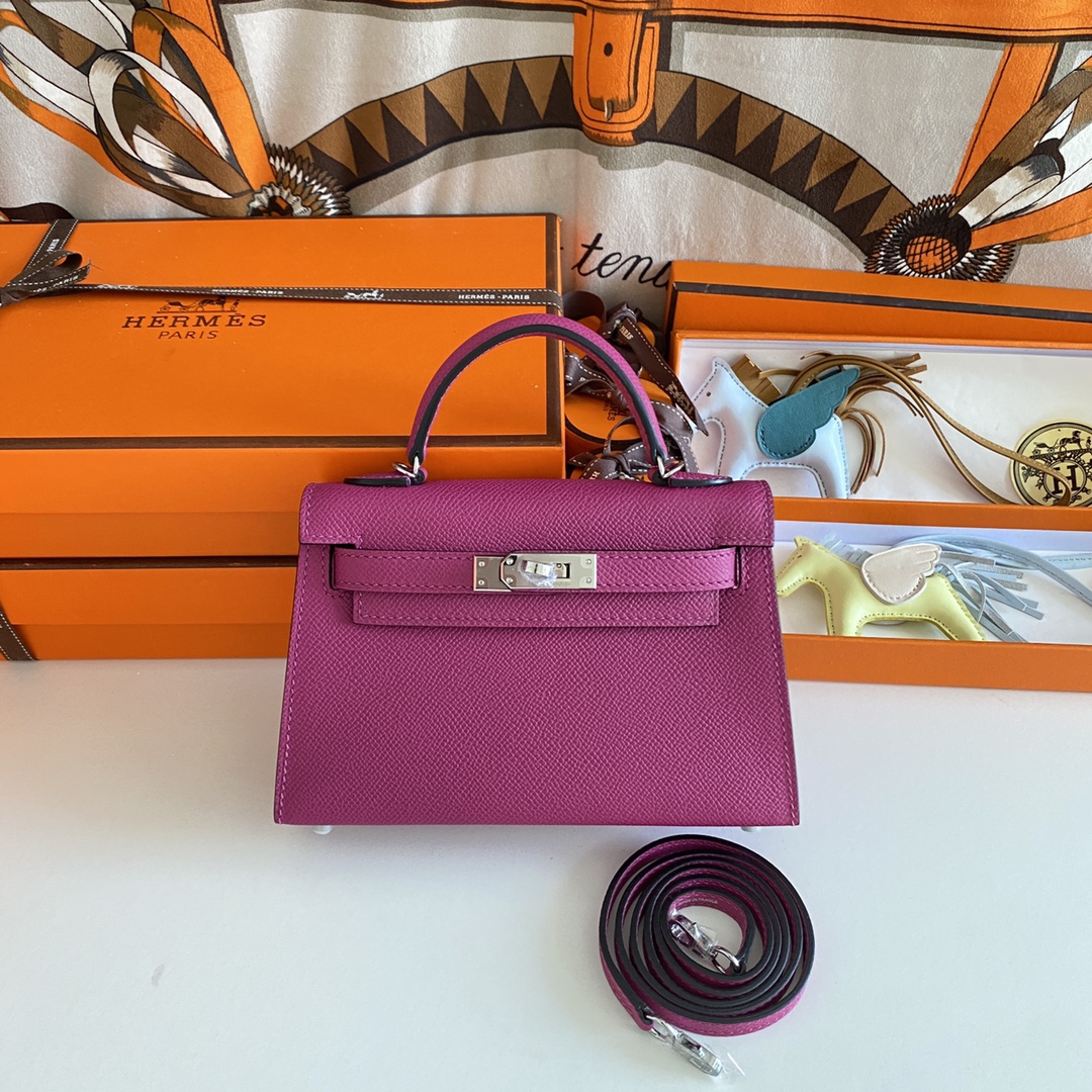 [TOP] HERMES Mini Kelly  Epsom Leather 19cm -  Rose Purple & SHW