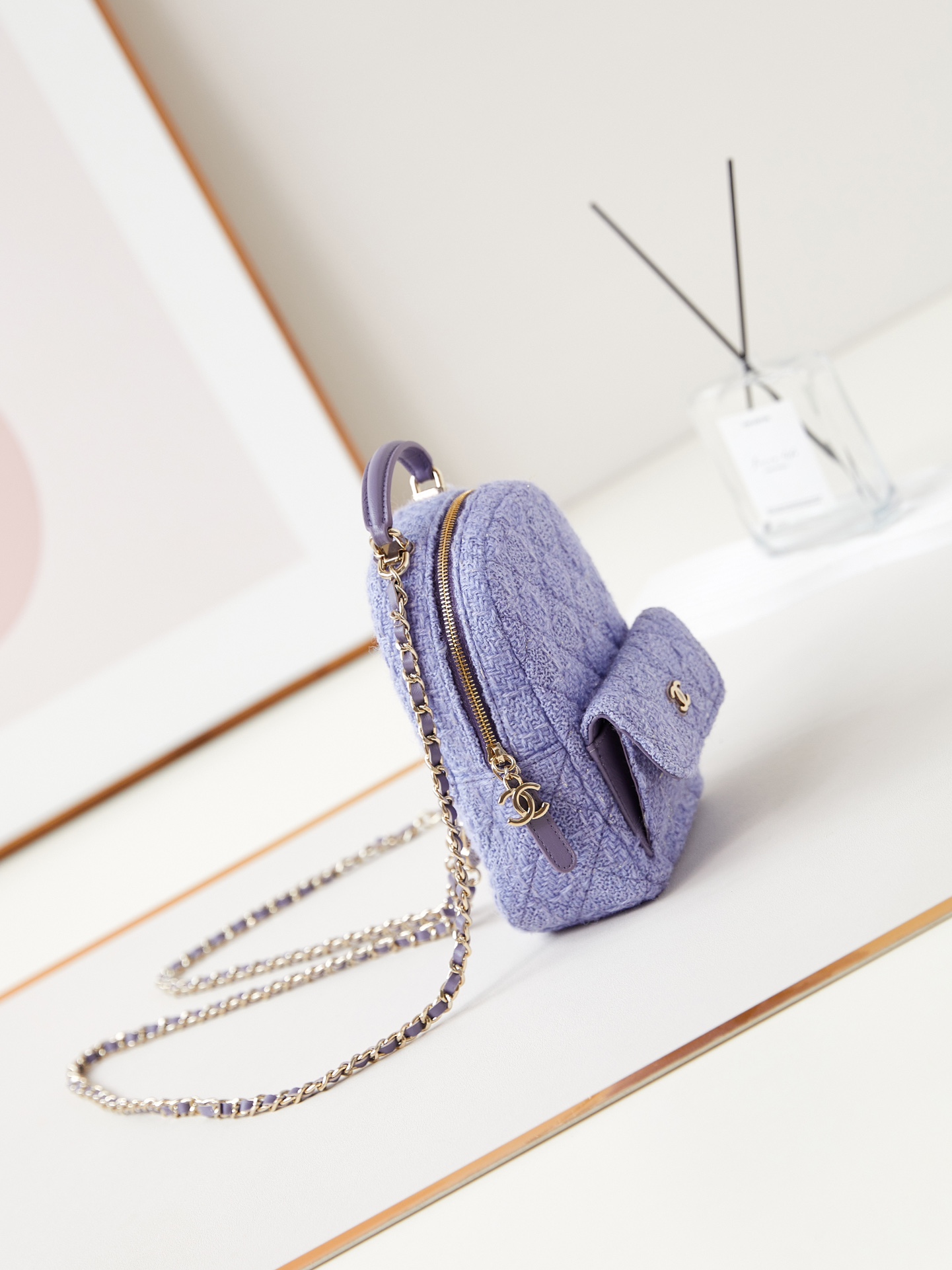 [TOP] CHANEL Wool Backpack Mini 18×13×9cm - Purple