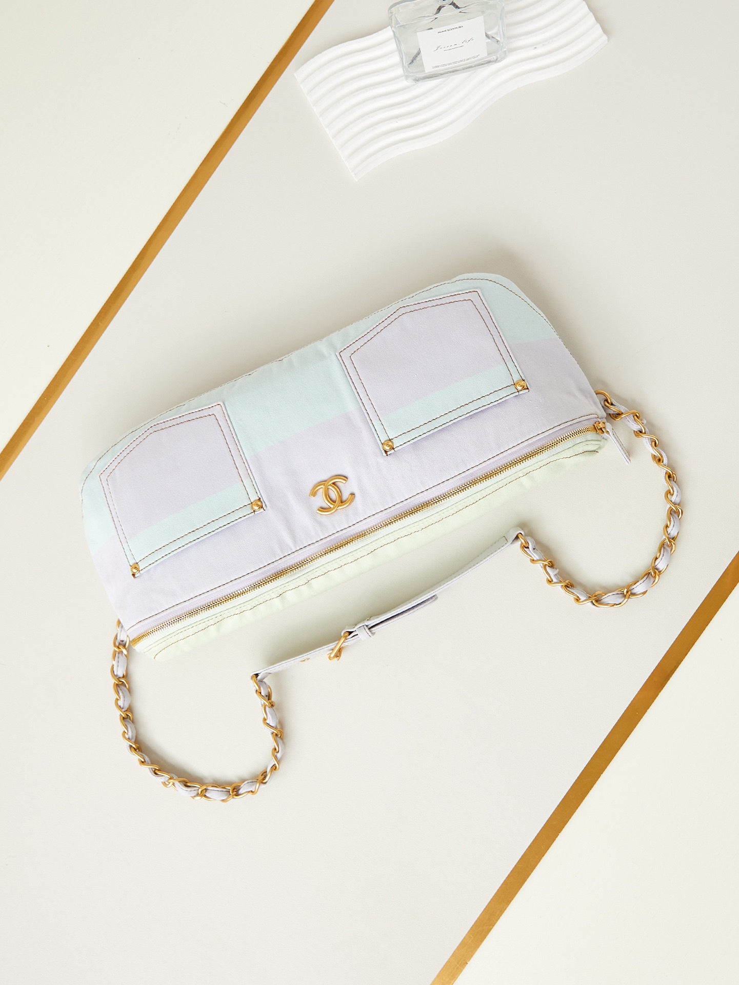 [TOP] CHANEL Large Waist Bag 19×45×9 cm-Light Pink, Light Yellow & Light Blue