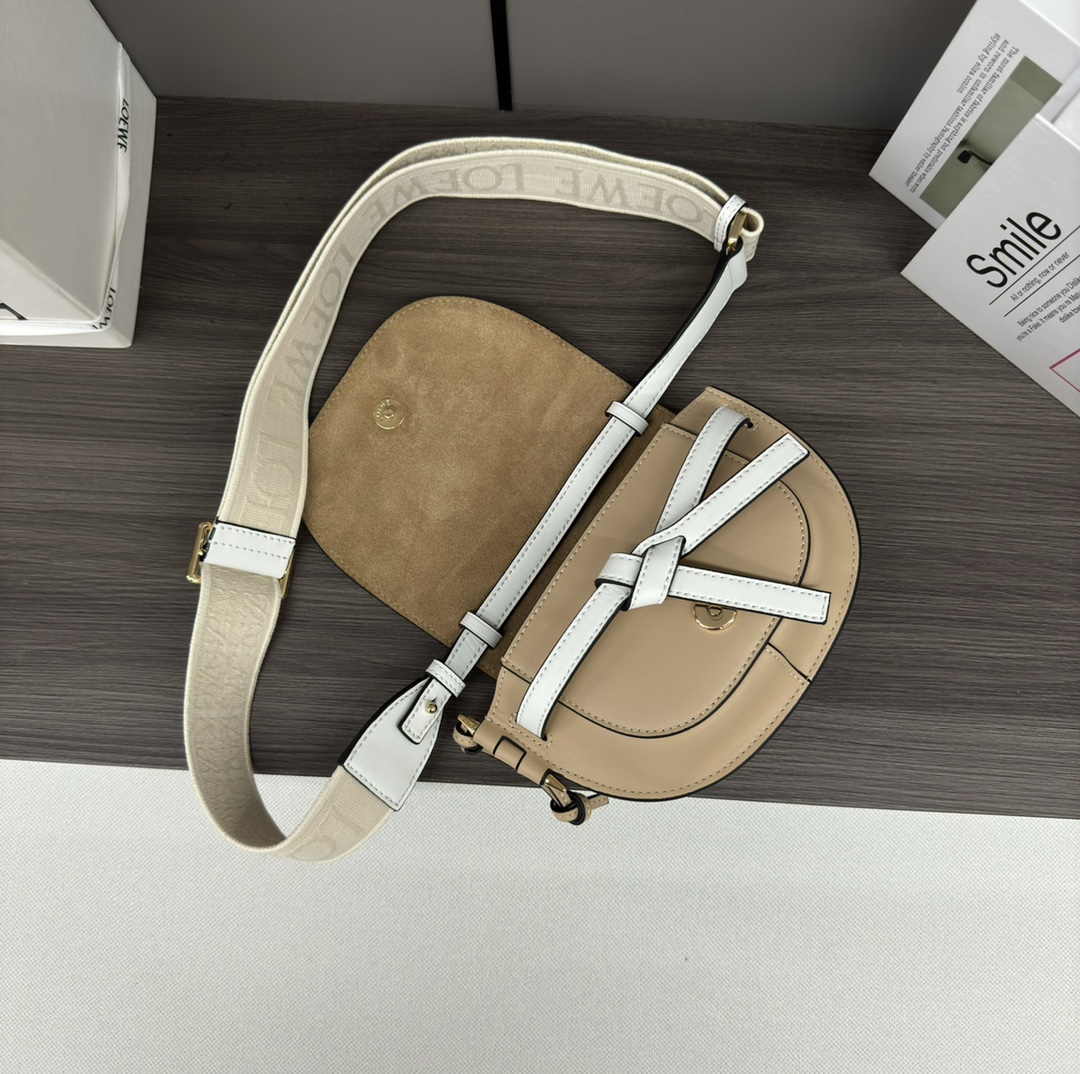 [TOP] LOEWE Gate Bag Mini GateDual 21x12.5x9.5cm - Khaki&White