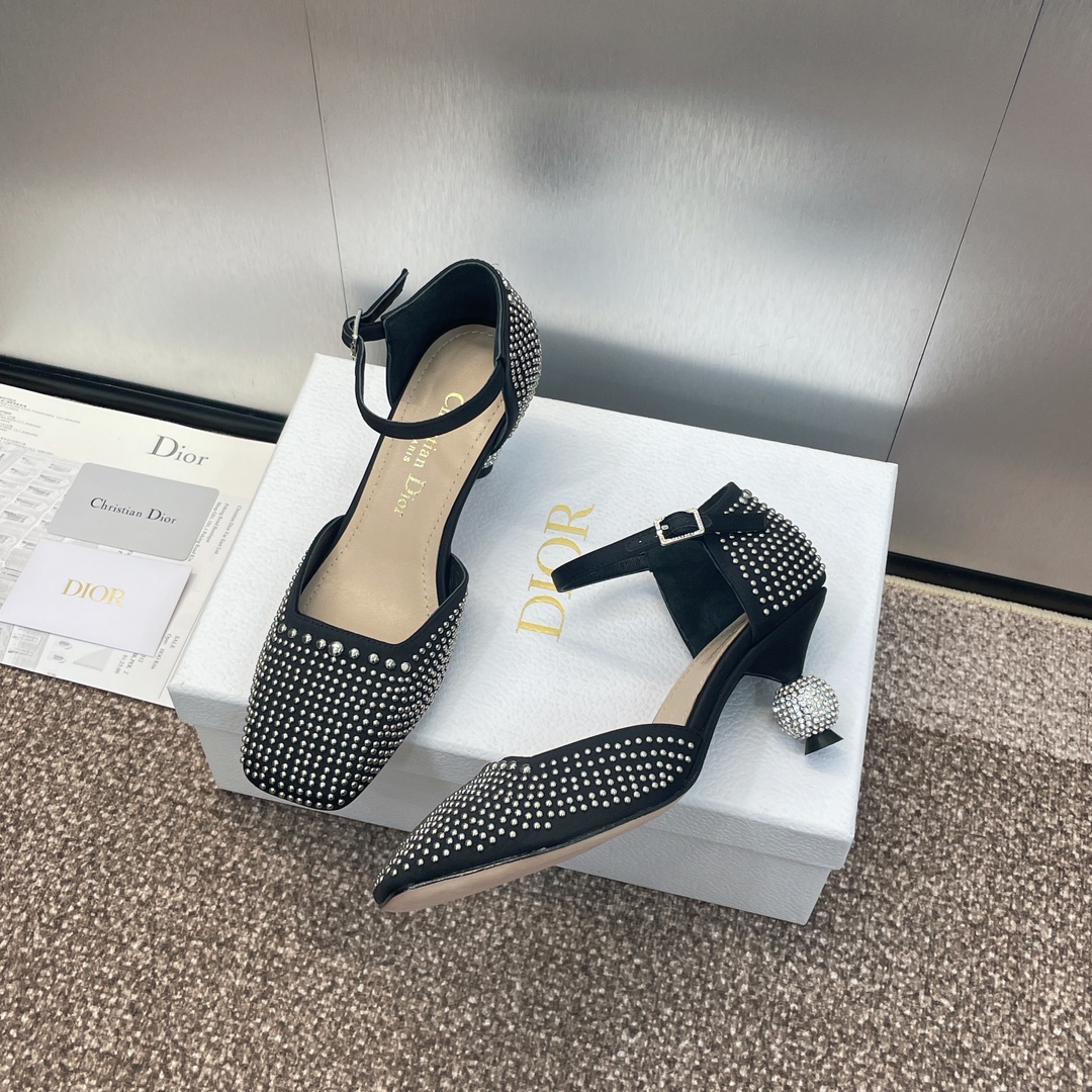 [TOP] Christian Dior Rhinestones Pumps with Rhinestone Mid Heel - Black