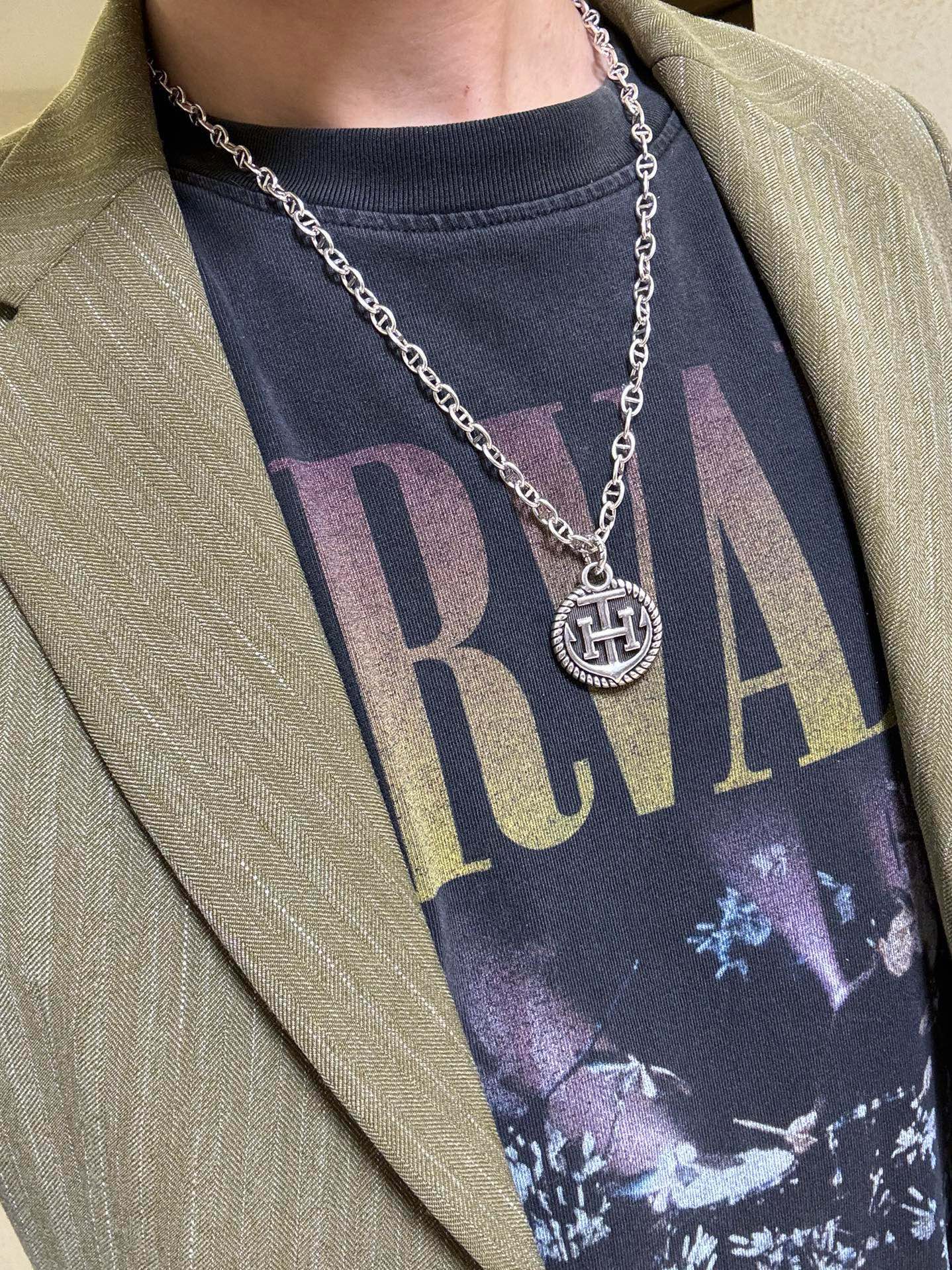 [TOP] HERMES H Long Necklace - Sliver