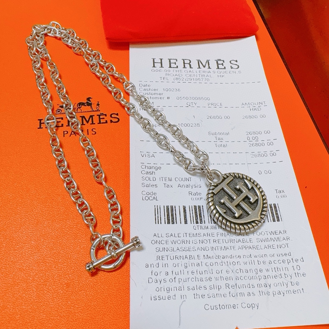 [TOP] HERMES H Long Necklace - Sliver