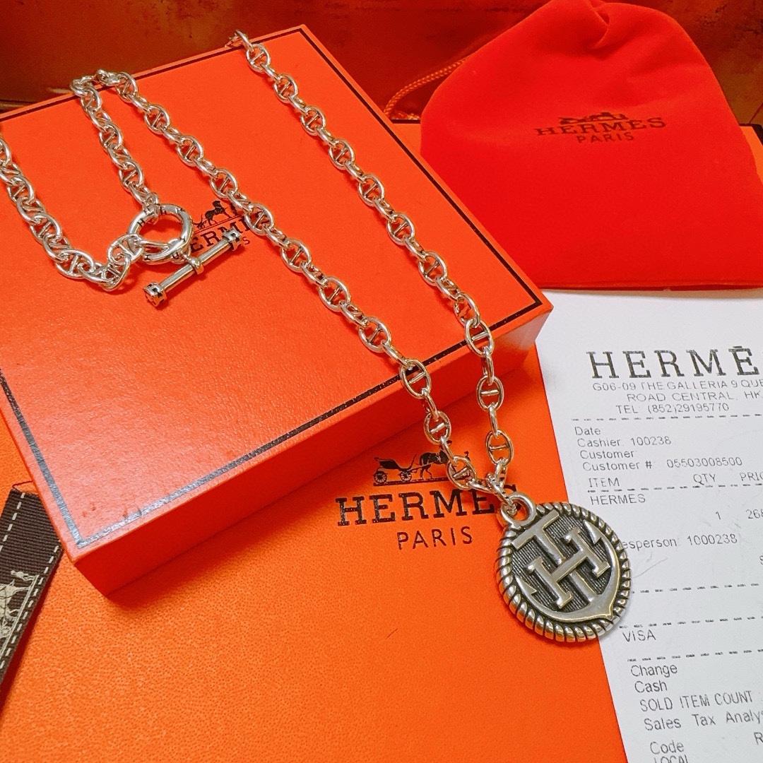 [TOP] HERMES H Long Necklace - Sliver