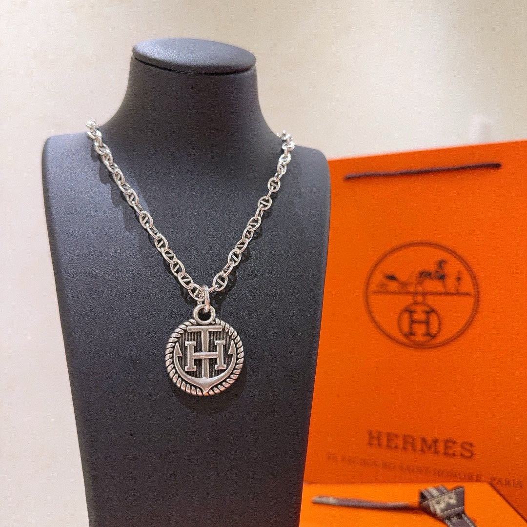 [TOP] HERMES H Long Necklace - Sliver