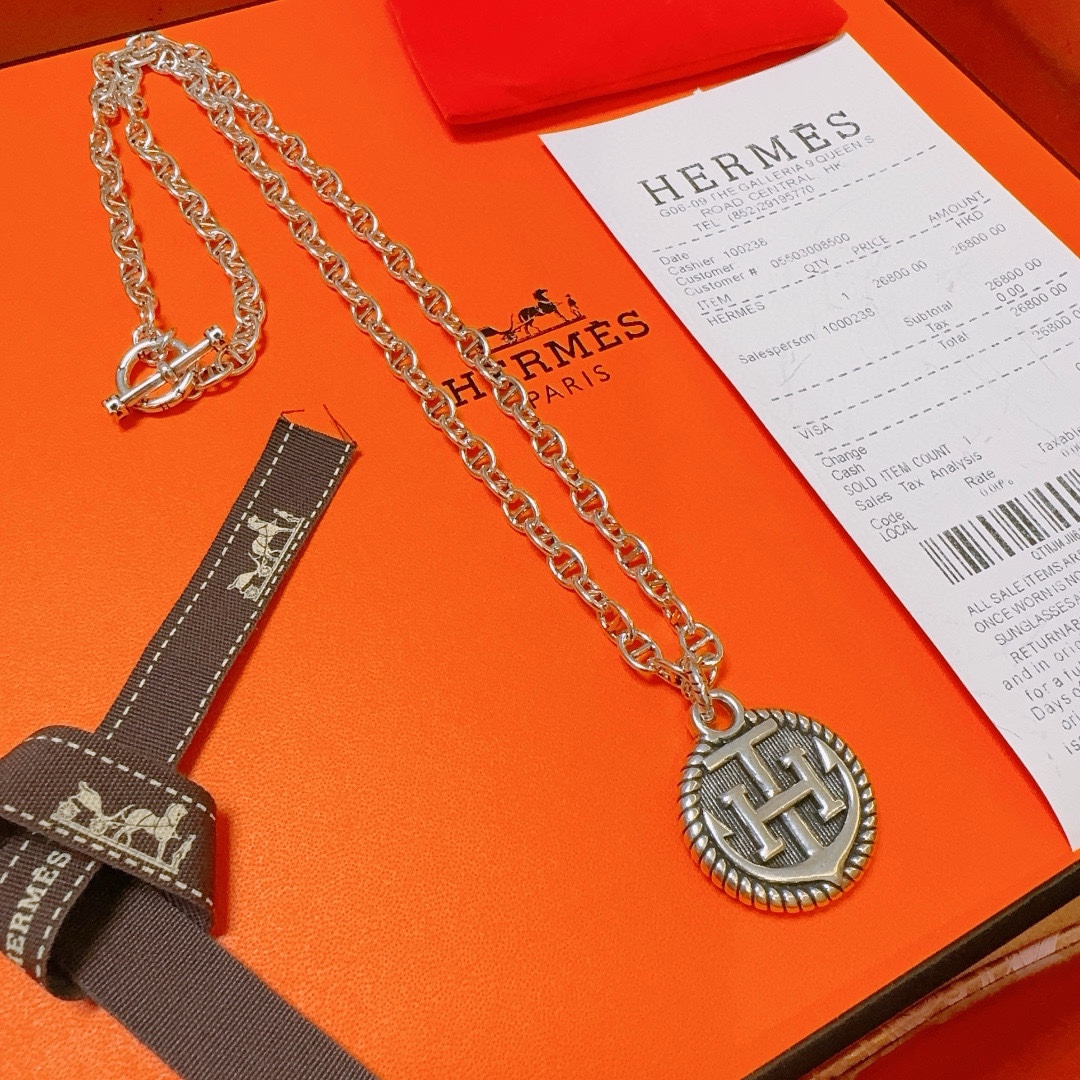 [TOP] HERMES H Long Necklace - Sliver