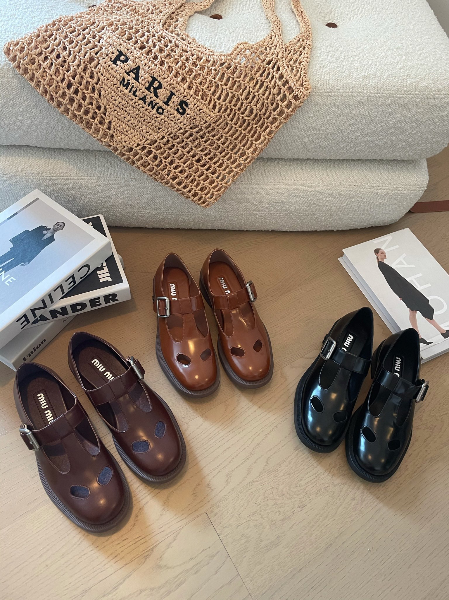 [TOP] Miu Miu Hollow Block Heel Loafers - 3 Color