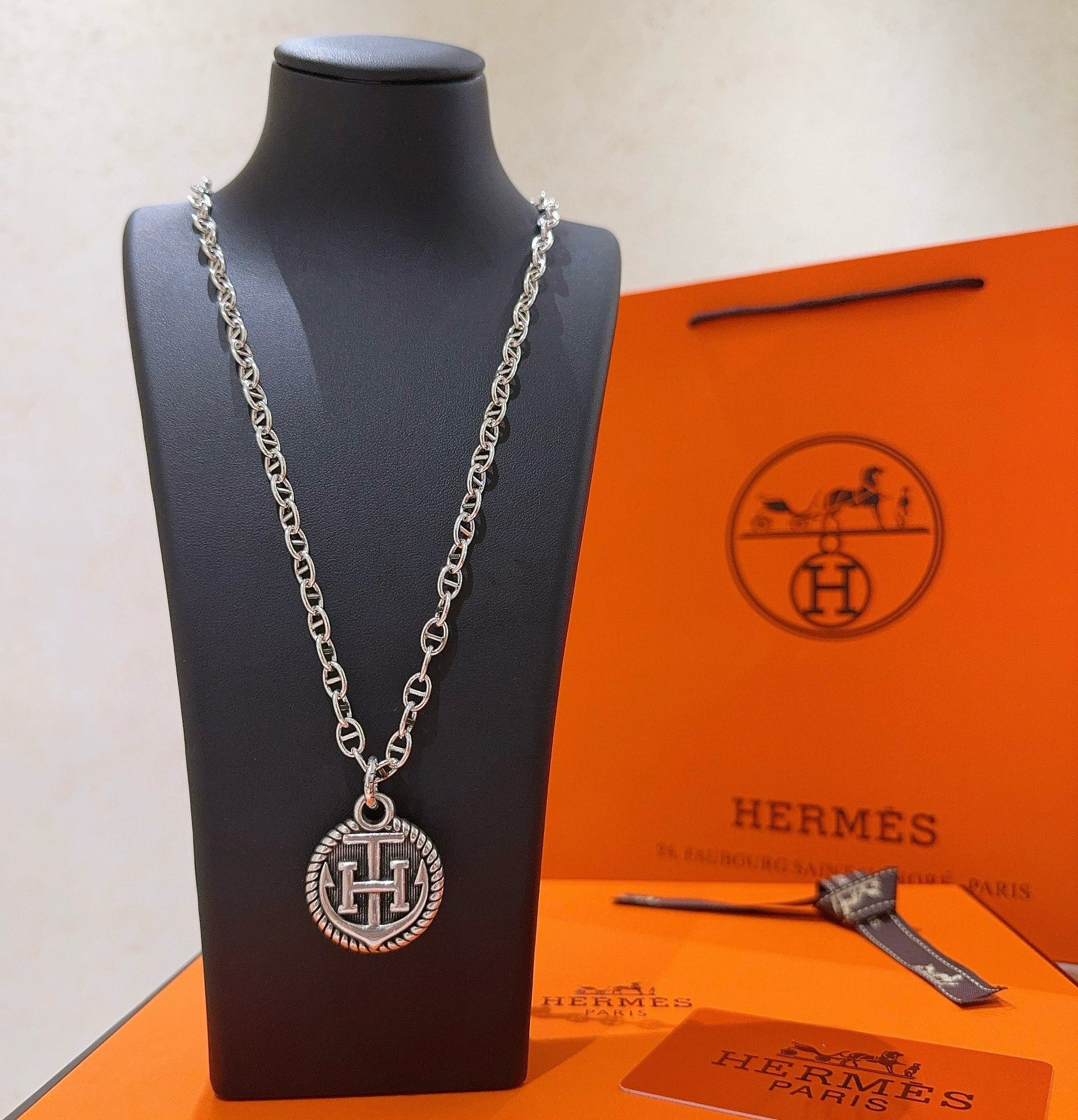 [TOP] HERMES H Long Necklace - Sliver