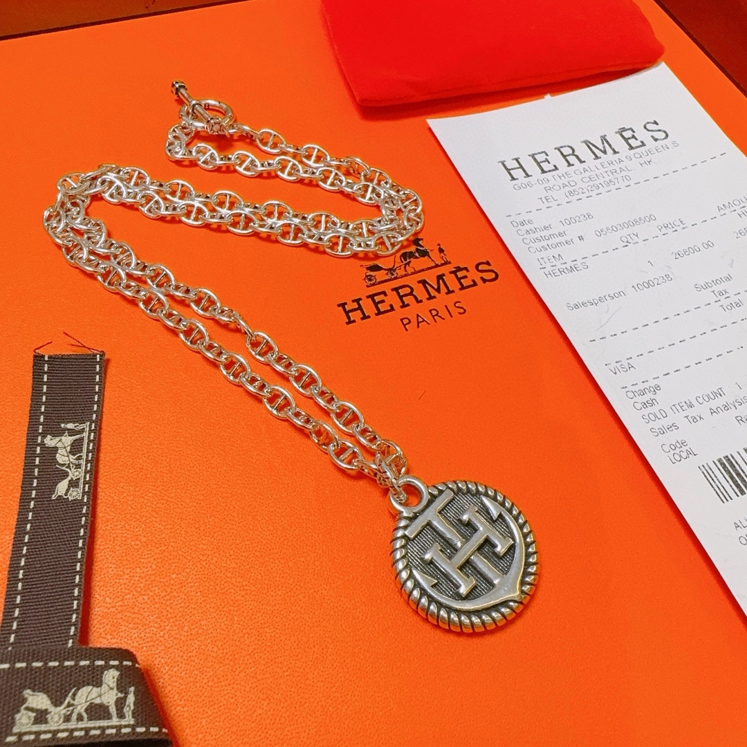 [TOP] HERMES H Long Necklace - Sliver