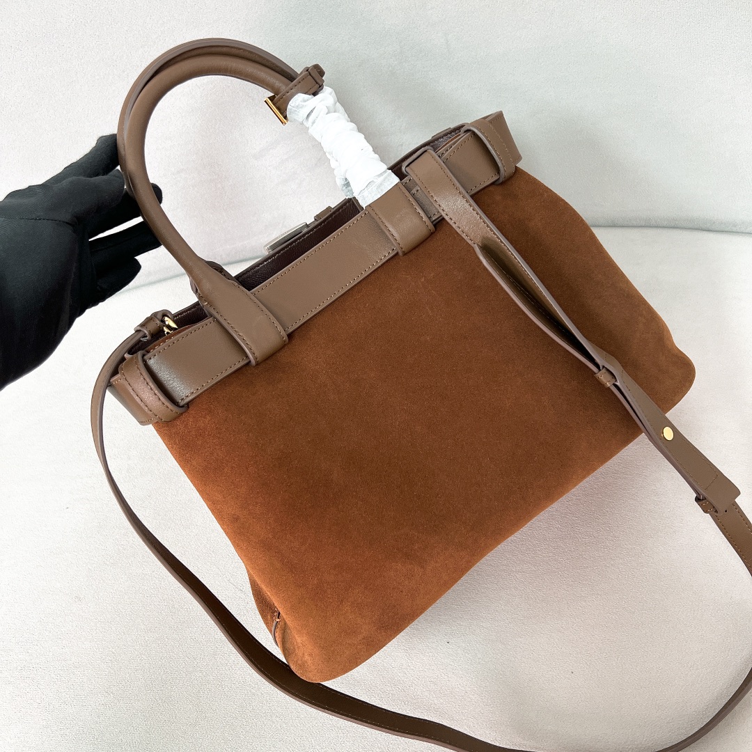 [TOP] PRADA Double Bag Suede 32x23x11cm - Brown