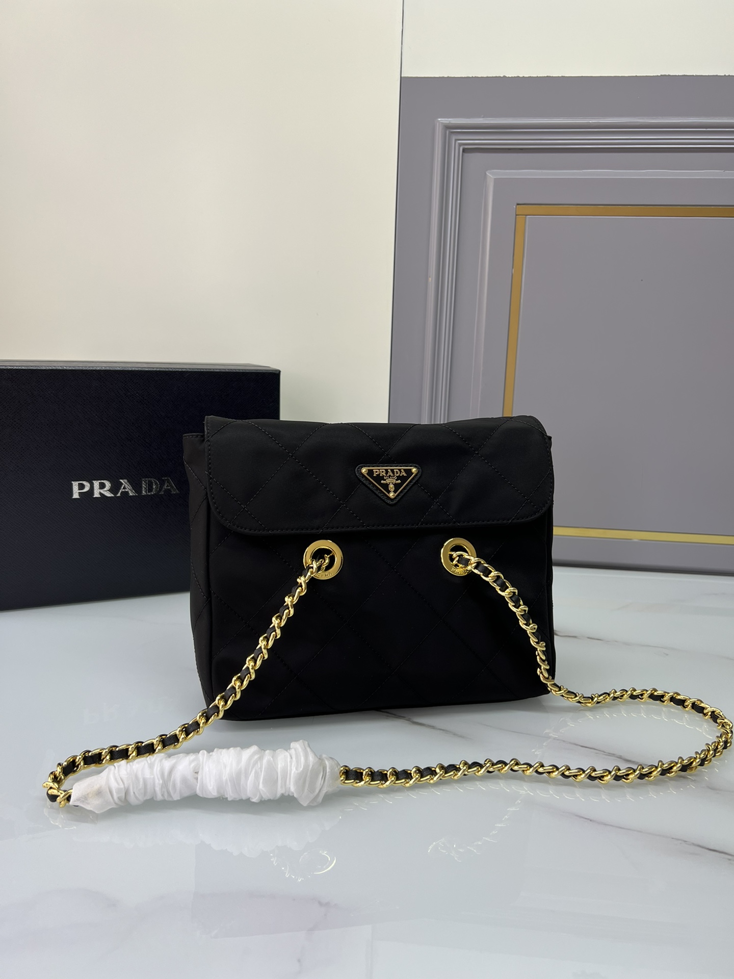 [TOP] PRADA Chain Ridge Wandering Bag - 18x16x5cm/30x26x6cm
