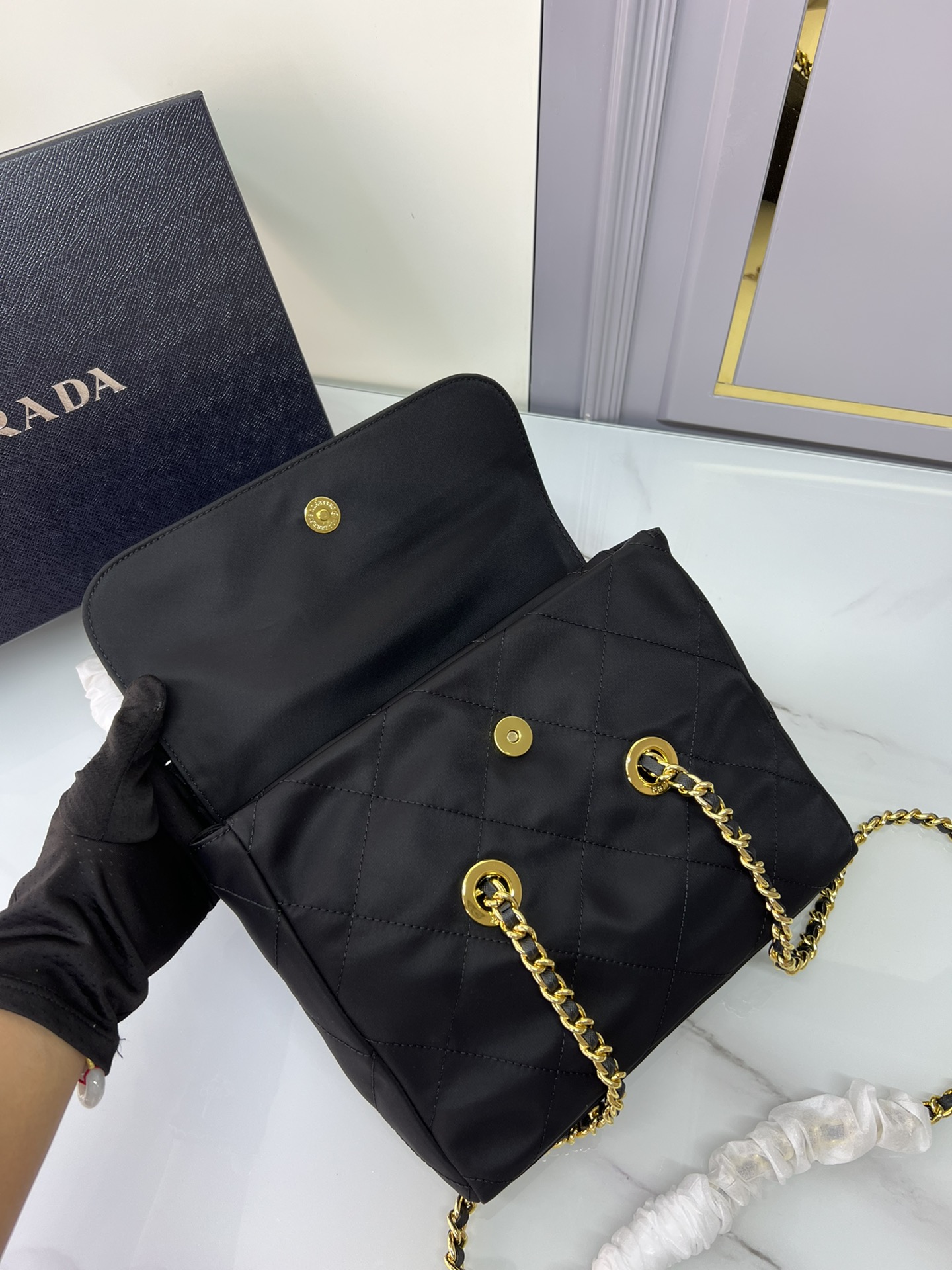 [TOP] PRADA Chain Ridge Wandering Bag - 18x16x5cm/30x26x6cm