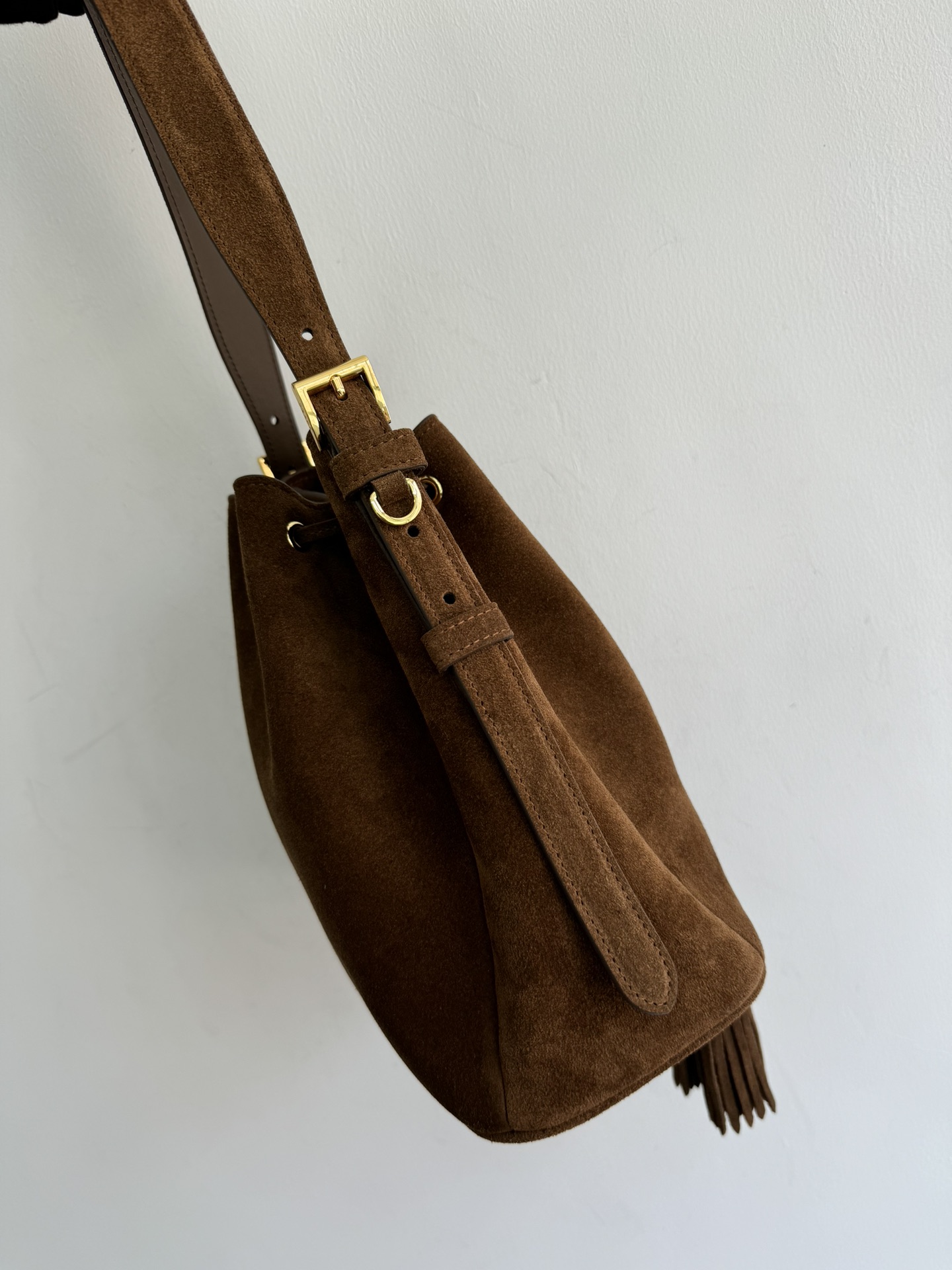 [TOP] PRADA Suede Bucket Bag 24×24cm - Brown