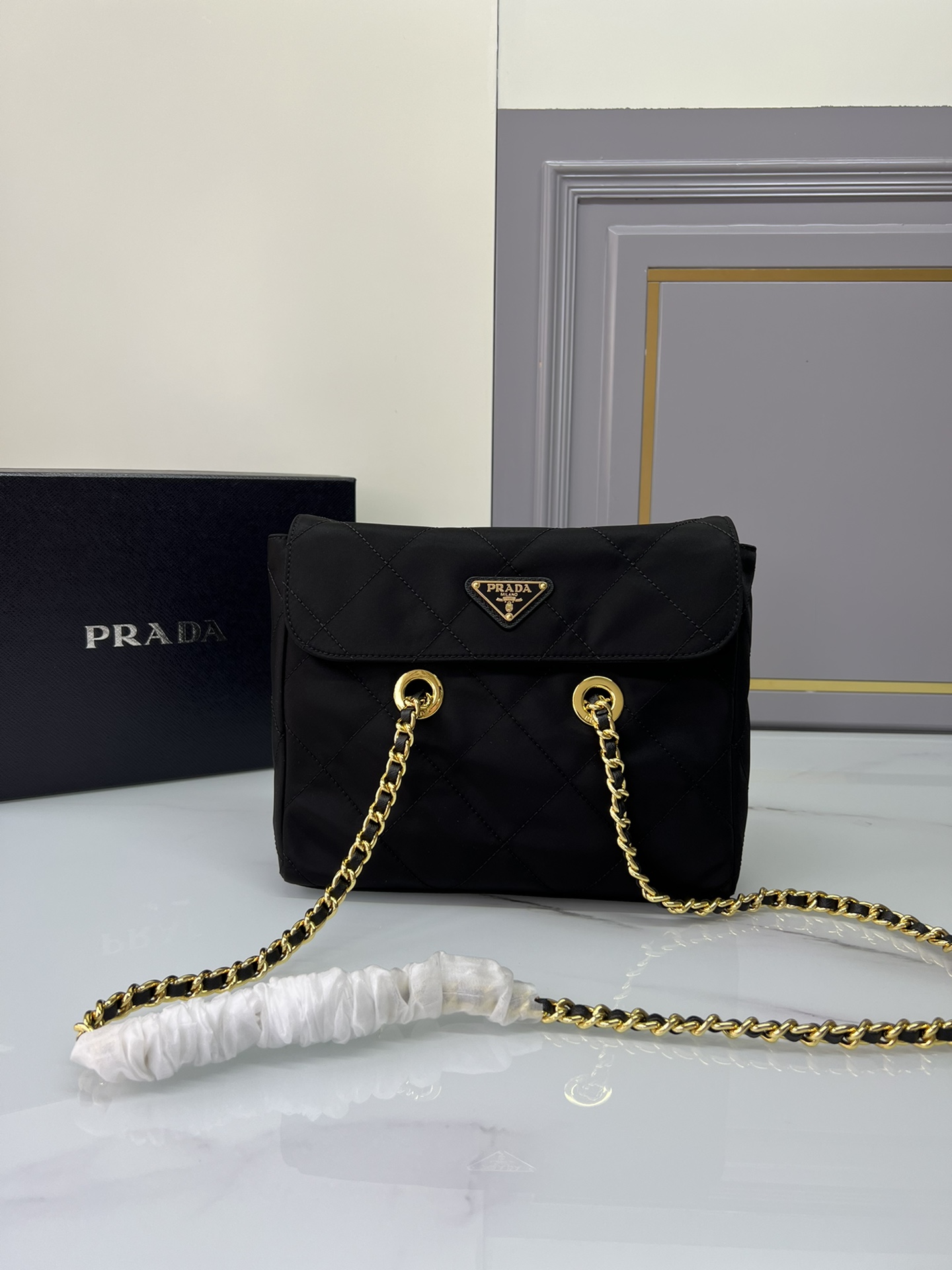 [TOP] PRADA Chain Ridge Wandering Bag - 18x16x5cm/30x26x6cm