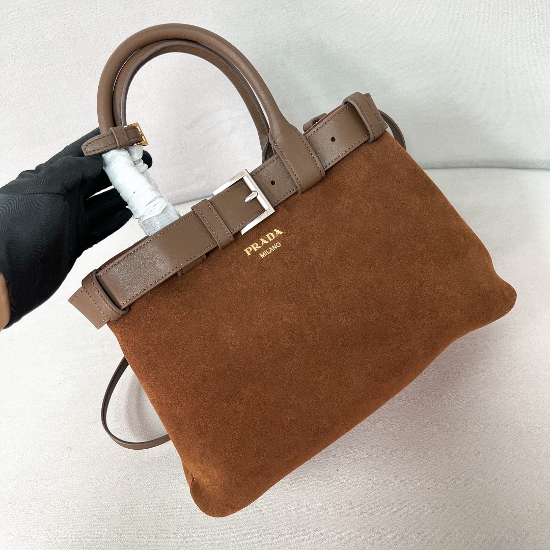 [TOP] PRADA Double Bag Suede 32x23x11cm - Brown