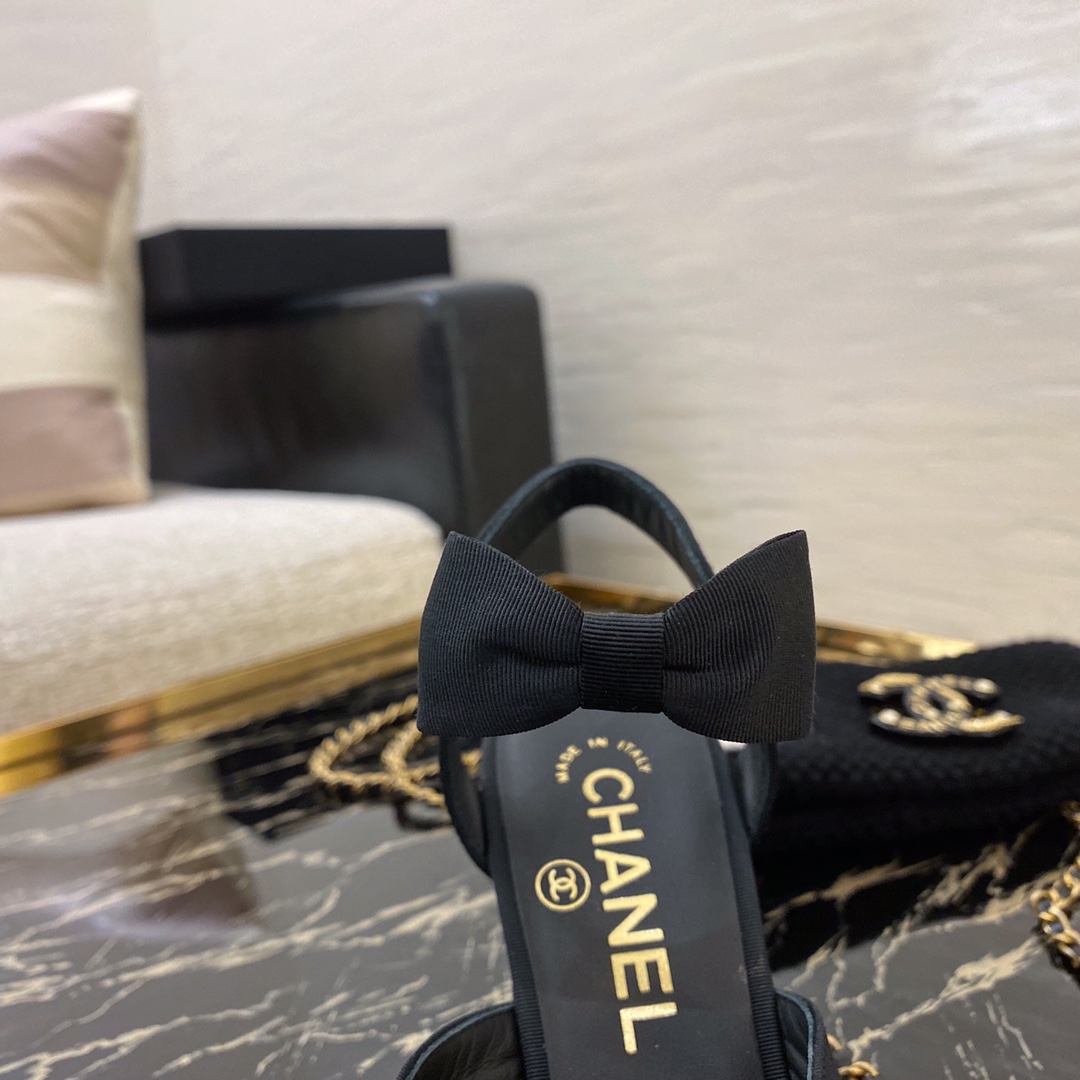 [TOP] CHANEL Flat/High Heel Mules with Small Bow - Black