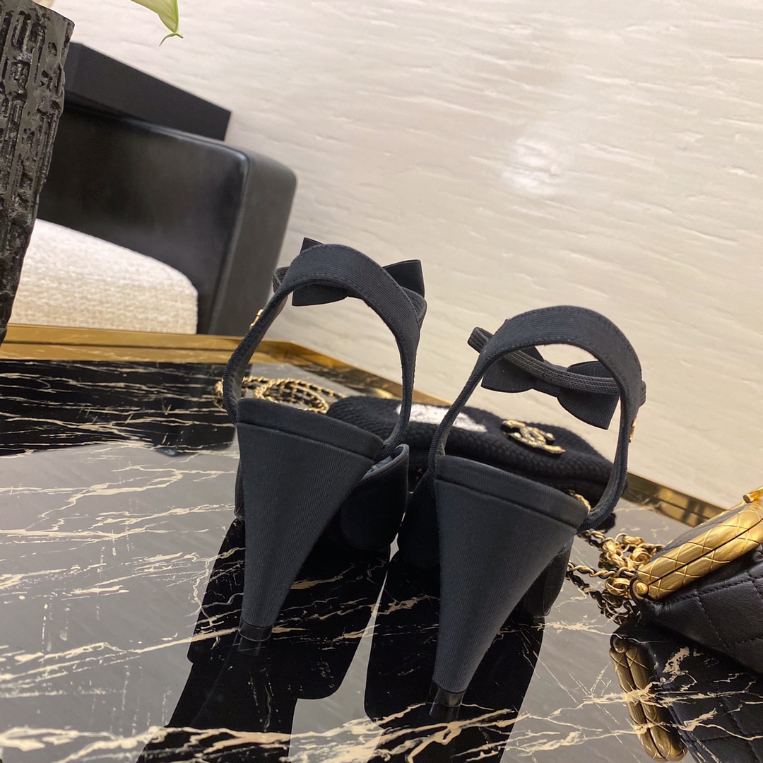 [TOP] CHANEL Flat/High Heel Mules with Small Bow - Black